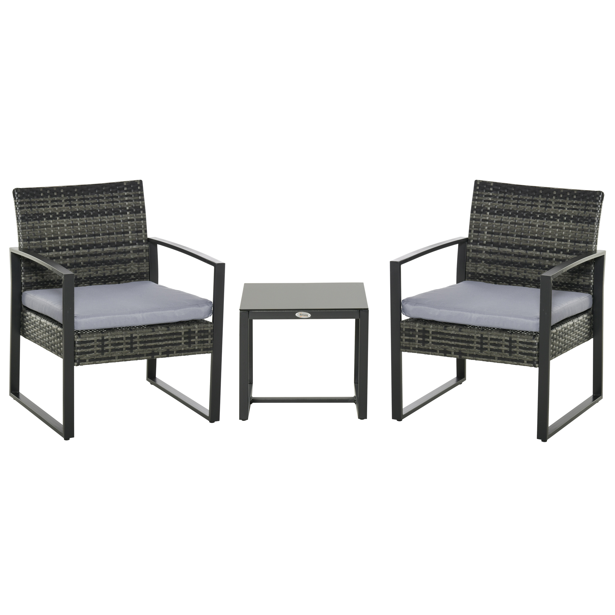 Rattan Gartenmöbel Set für 2 Personen Polyrattan Gartenmöbel Set  Balkonmöbel Set mit Kissen Garten Grau