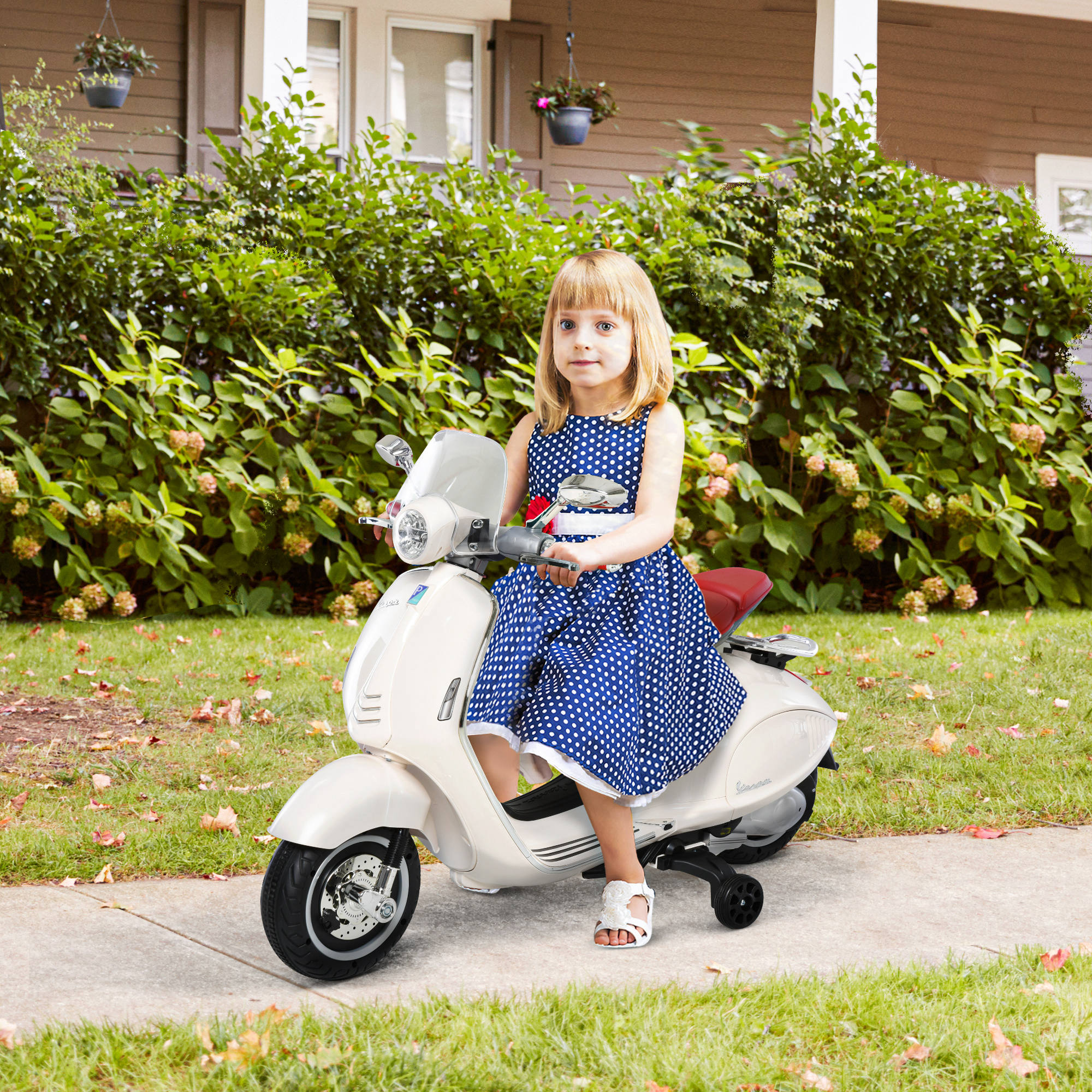 Kinder Elektro-Motorrad, 6V Kindermotorrad mit Scheinwerfer, Musik, Vor- und Rückwärtsgang, Trainingsräder, 30 kg belastbar, Elektromotorrad für 3-6 Jahre Kinder, Weiß