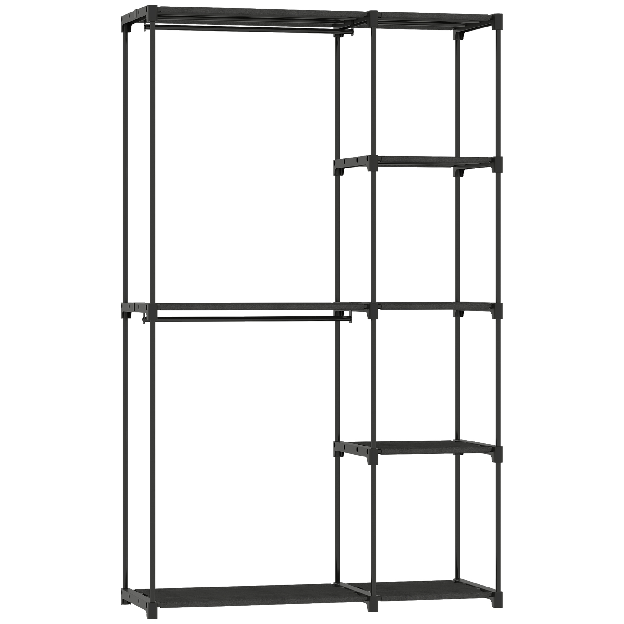 Stoffschrank Kleiderschrank mit Kleiderstange, Ablagen, für Schlafzimmer, Ankleidezimmer, 111 x 43 x 185 cm, Schwarz Stoffschrank Kleiderschrank mit Kleiderstange, Ablagen, für Schlafzimmer, Ankleidezimmer, 111 x 43 x 185 cm, Schwarz