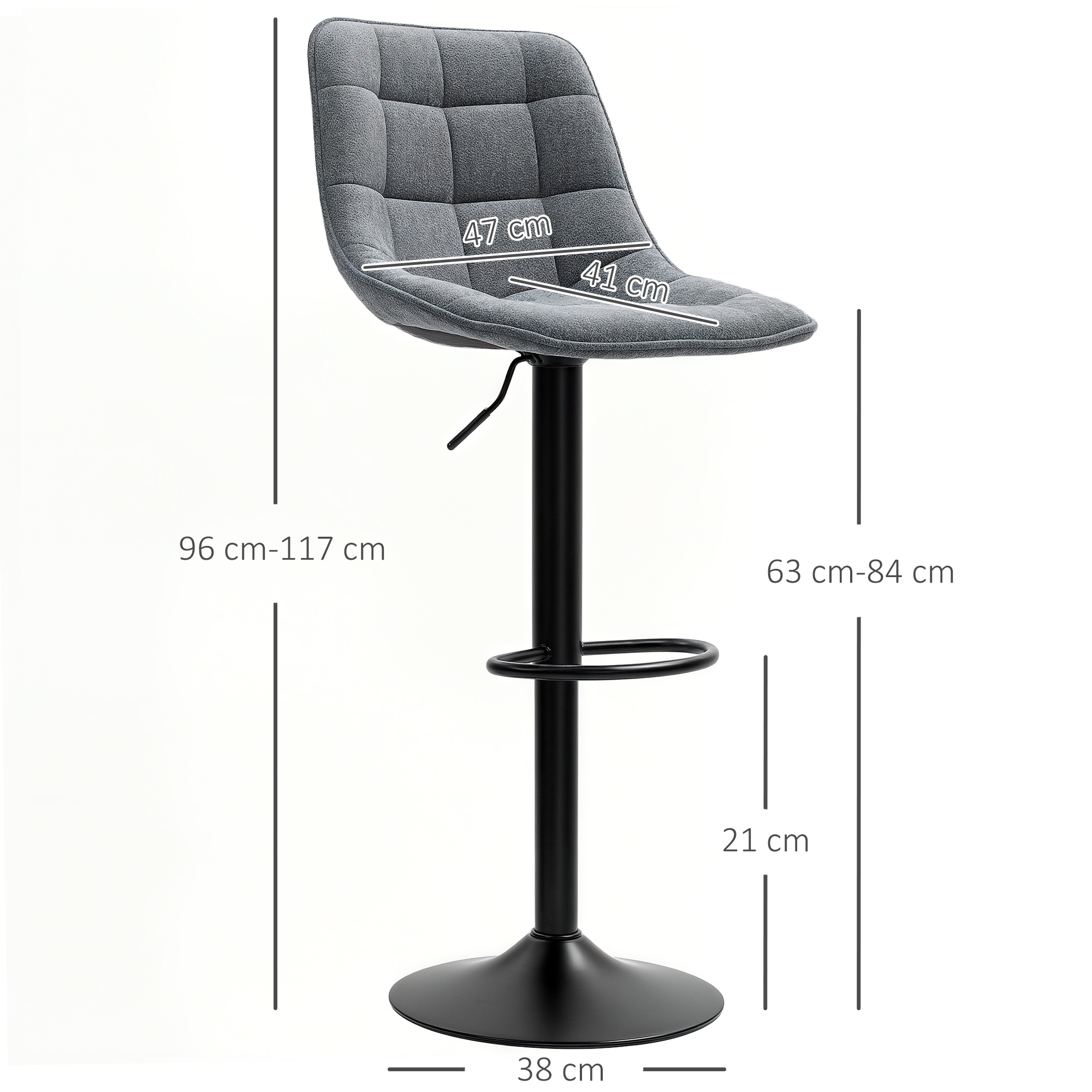 Moderner Barhocker, 2er-Set drehbare Barstühle mit Rückenlehne, höhenverstellbar, mit Fußstütze, gepolstert, Dunkelgrau