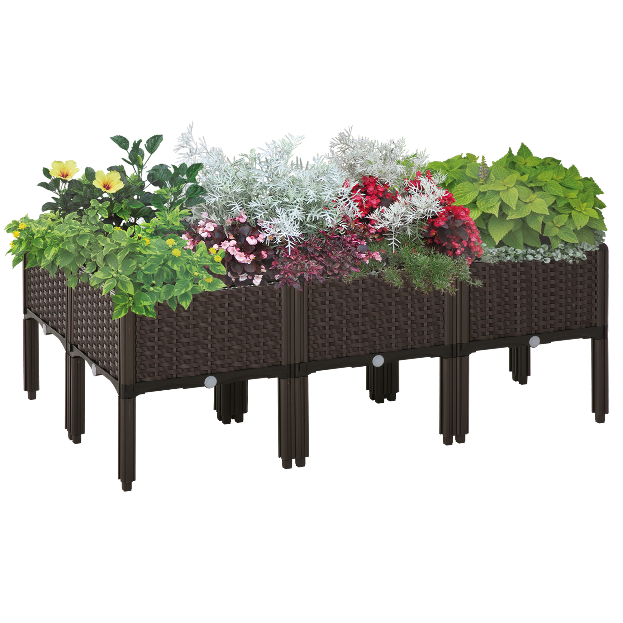Hochbeet 6-teiliger Pflanzkasten mit Abflusslöchern Rattan-Look Blumenkasten DIY Braun 40 x 40 x 44 cm