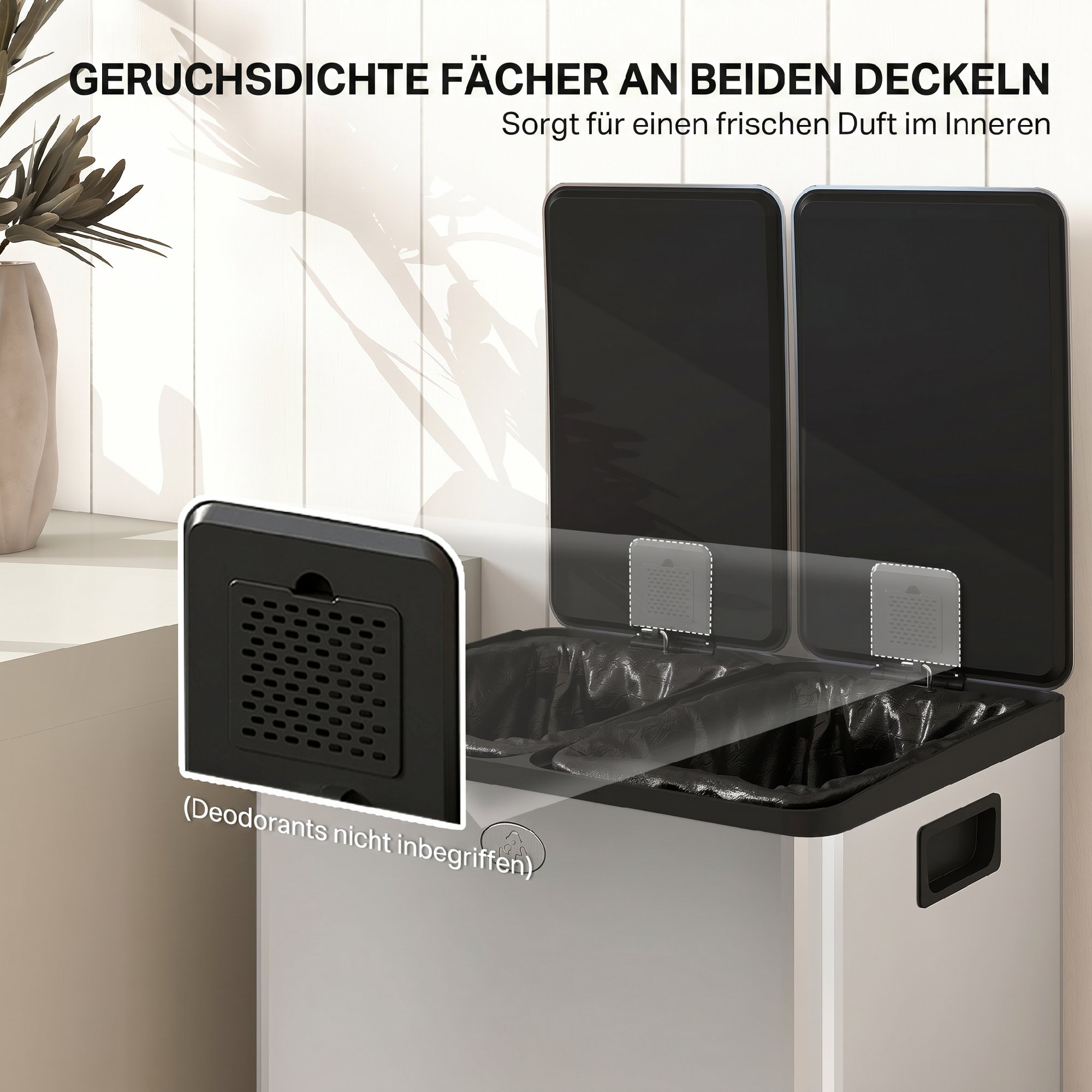 2 x 28 L Doppelmülleimer, Pedalöffnung, leicht zu reinigen, Edelstahl, Kunststoff, Silber