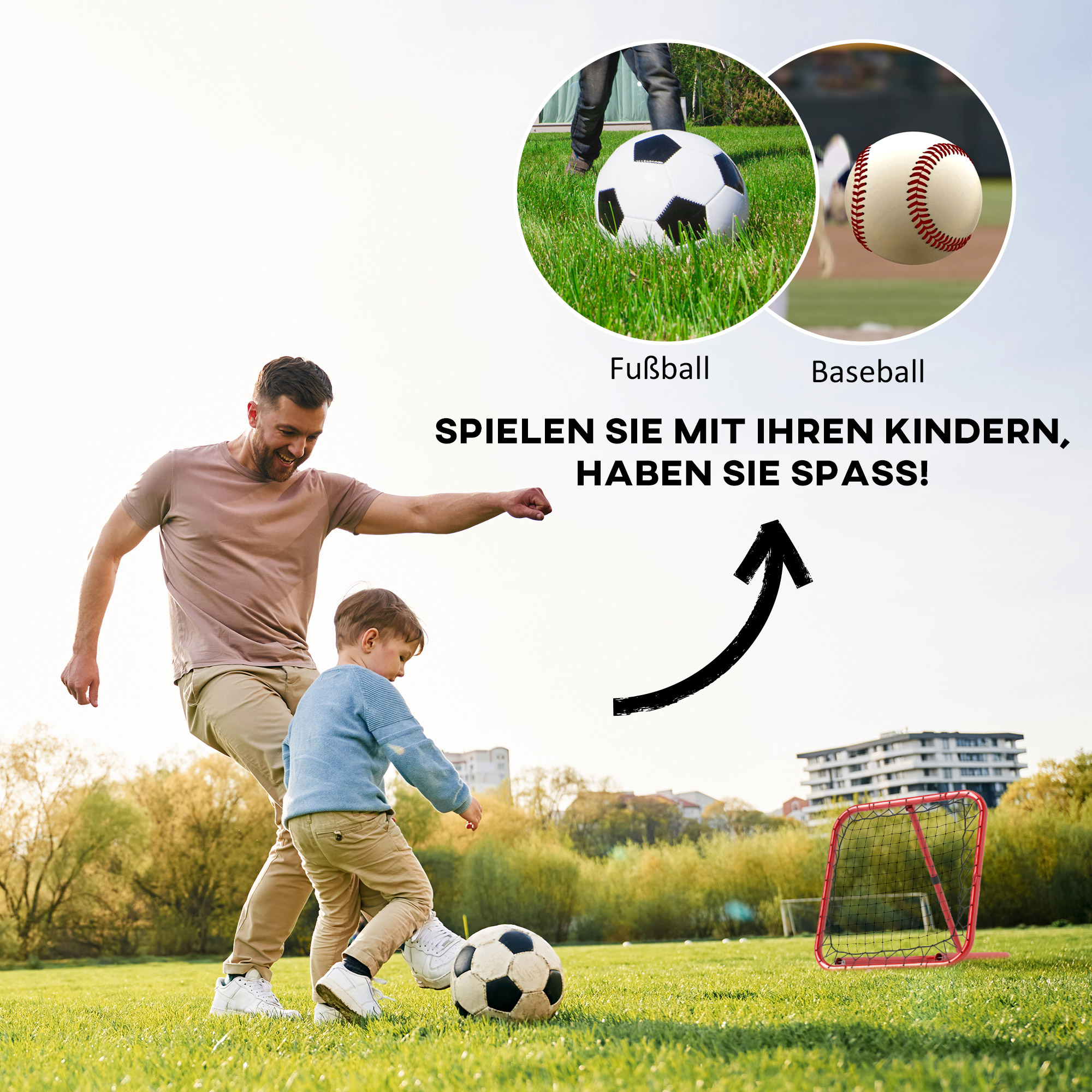 Fußball Rebounder-Netz, klappbar, Rückprallwand, Verstellbar in 5 Stufen, Metall, 78 x 84 x 65-78 cm, Rot