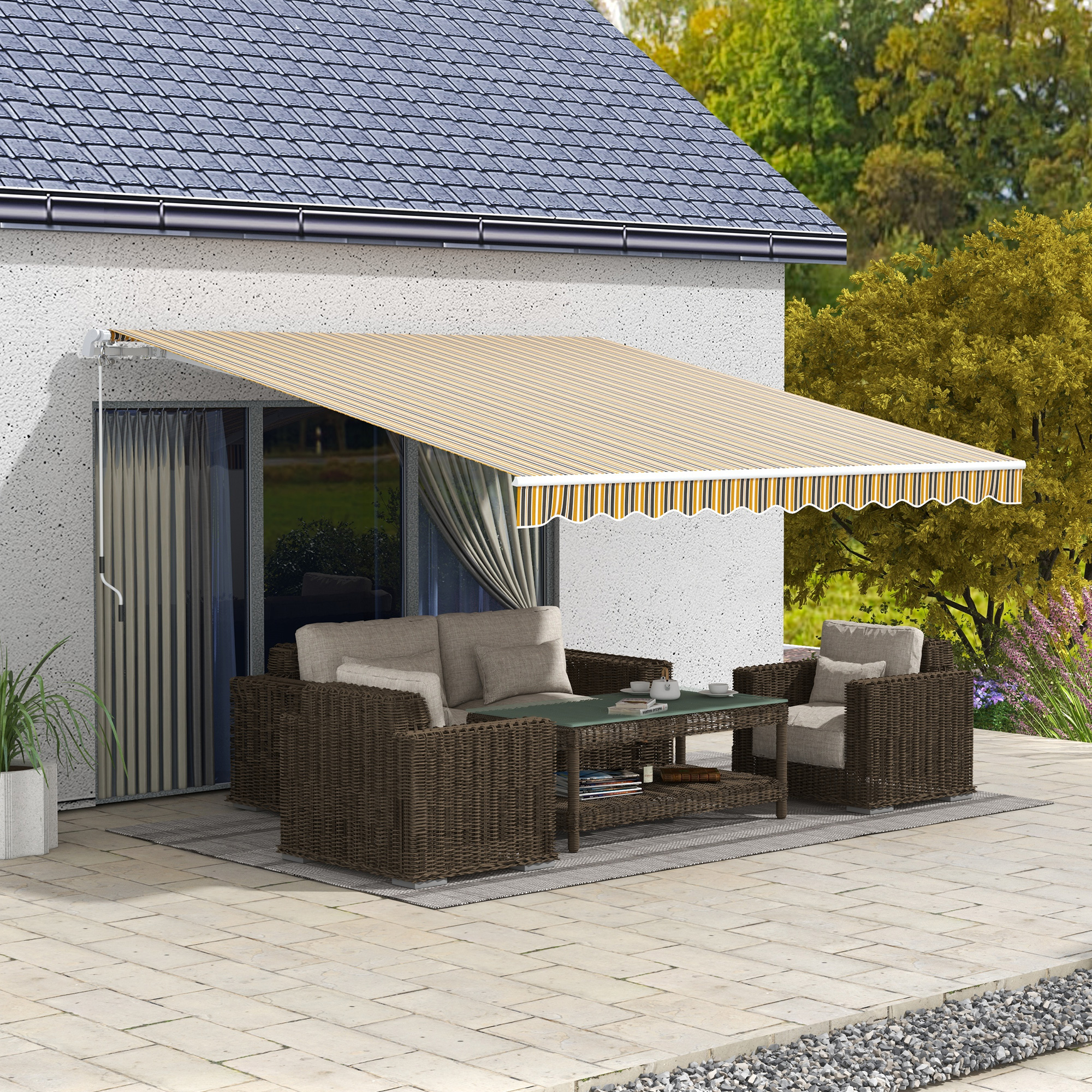Markise Sonnenschutz Sonnendach, 3, 5 m x 2,5 m, Gelb + Grau