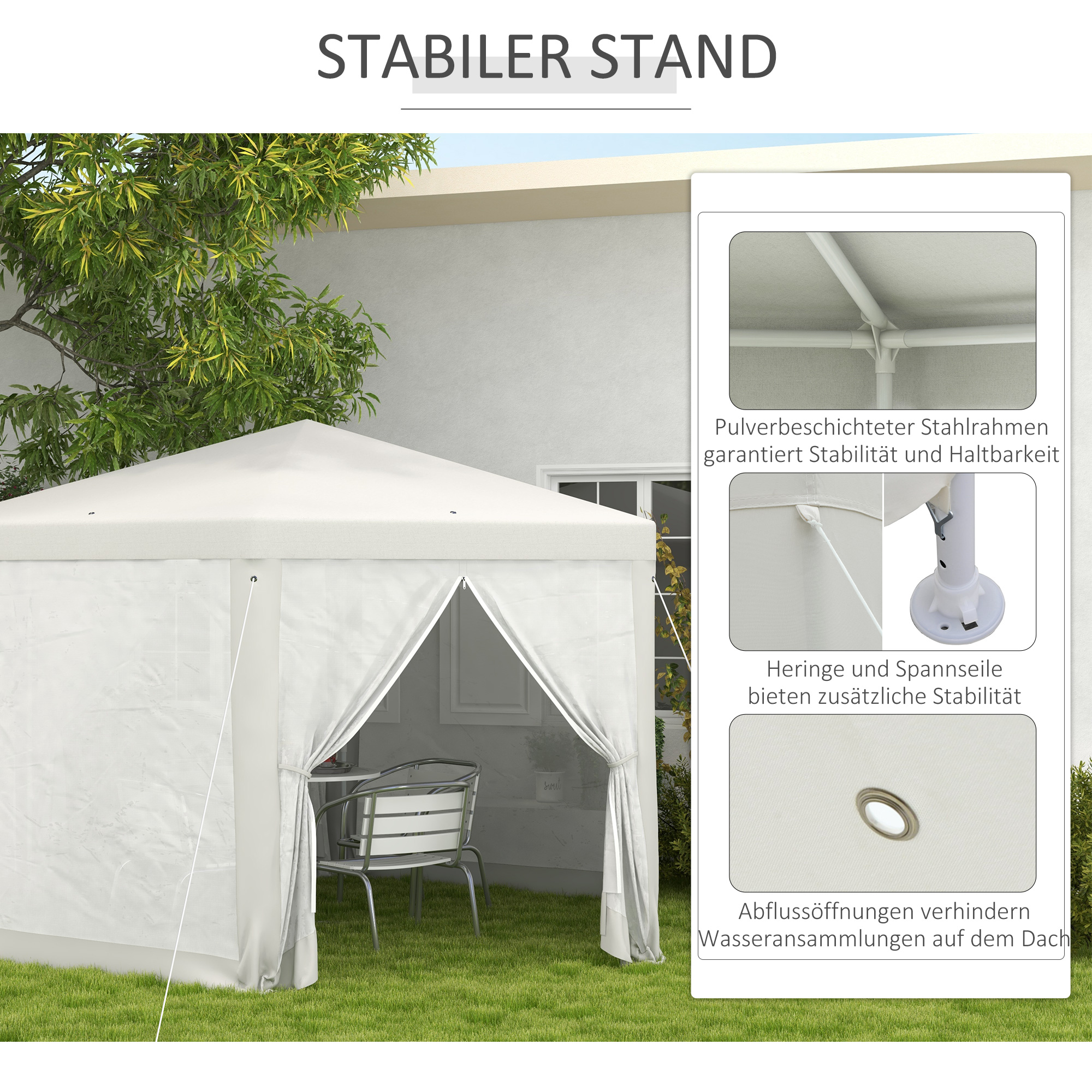 Gartenpavillon, 6-eckig, Netzvorhänge, Metallgestell, 3,94x3,412x2,5m, Creme