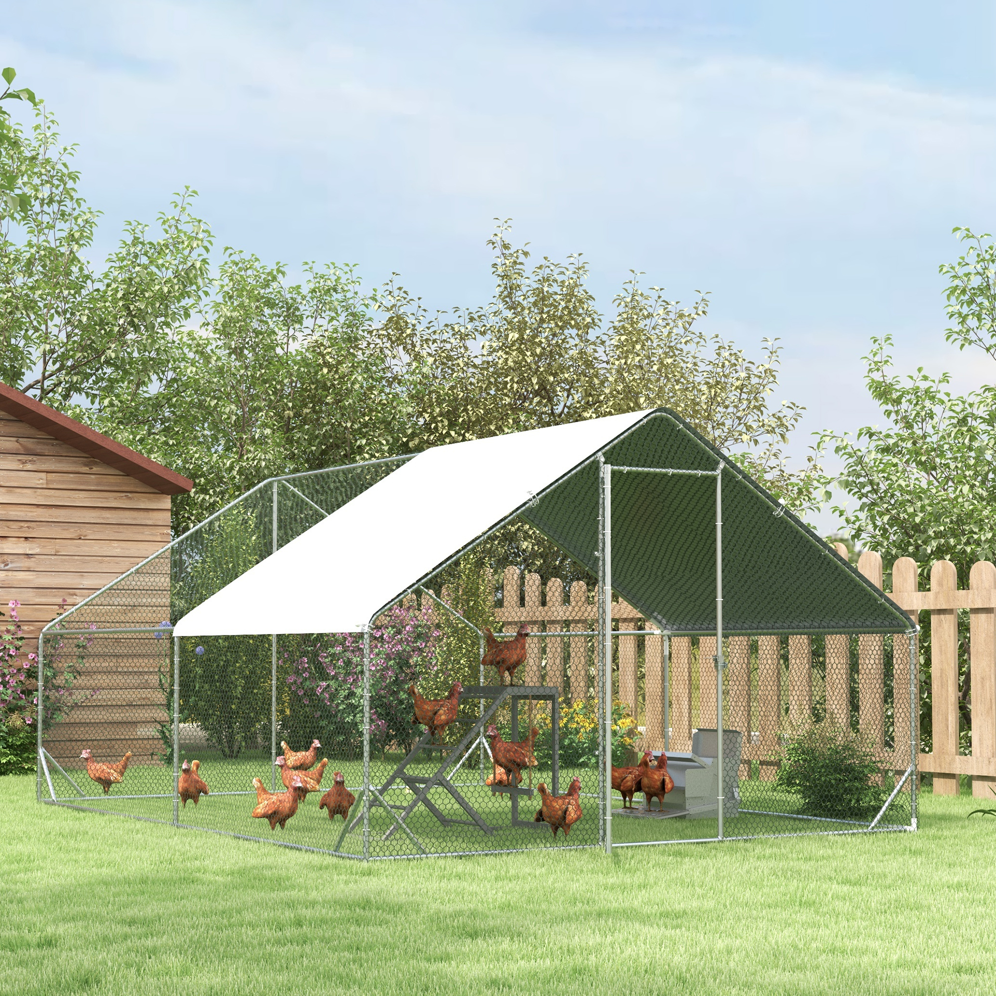 Hühnerstall, Freilaufgehege, Geflügelstall mit Schattendach, Freigehege für 4-6 Hühner, Enten Kaninchen, 3 x 2 x 2 m