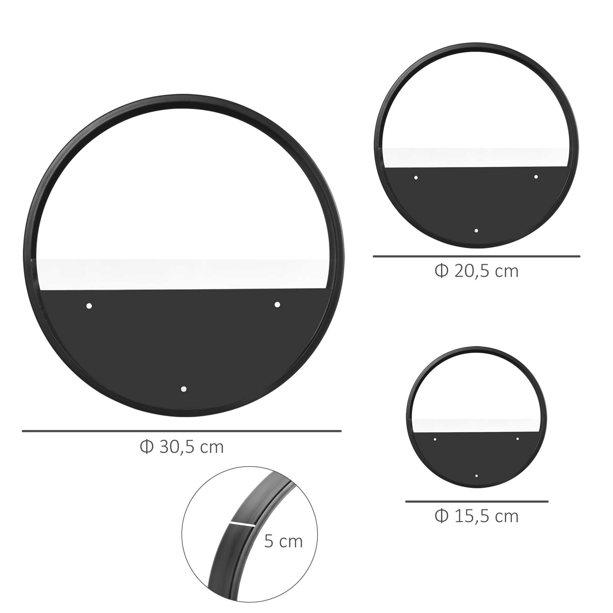 Pflanzgefäße für die Wand, 3er-Set, ineinander stapelbar, Stahl+Acryl, schwarz