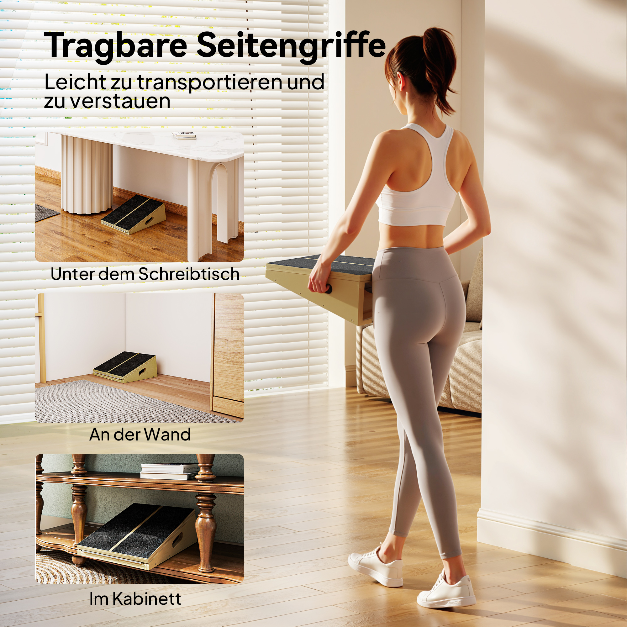 Schrägbrett für Entlastungs-Übungen, 4 verstellbare Winkel, rutschfest, Holz