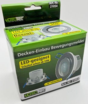 Decken-Einbau-Bewegungsmelder 360° Alu / PIR Sensor, 6m, schwenkbar, silber