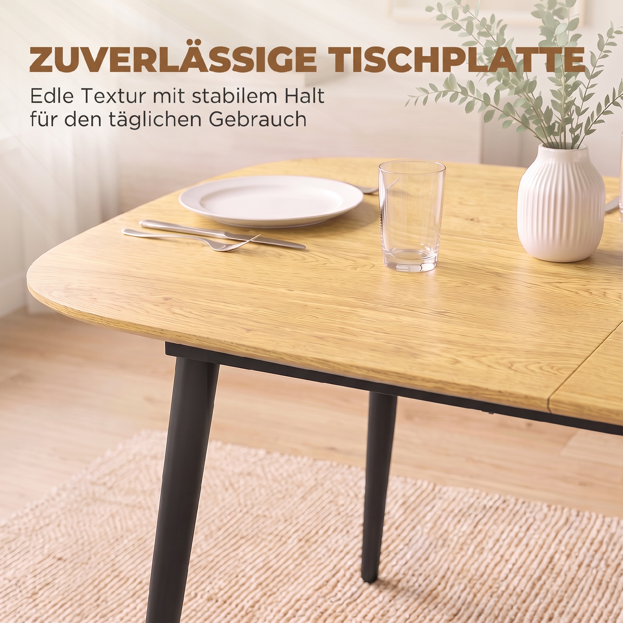ausziehbarer Esstisch für 6-8 Personen, Küchentisch mit Ablage, Eiche-Holzoptik