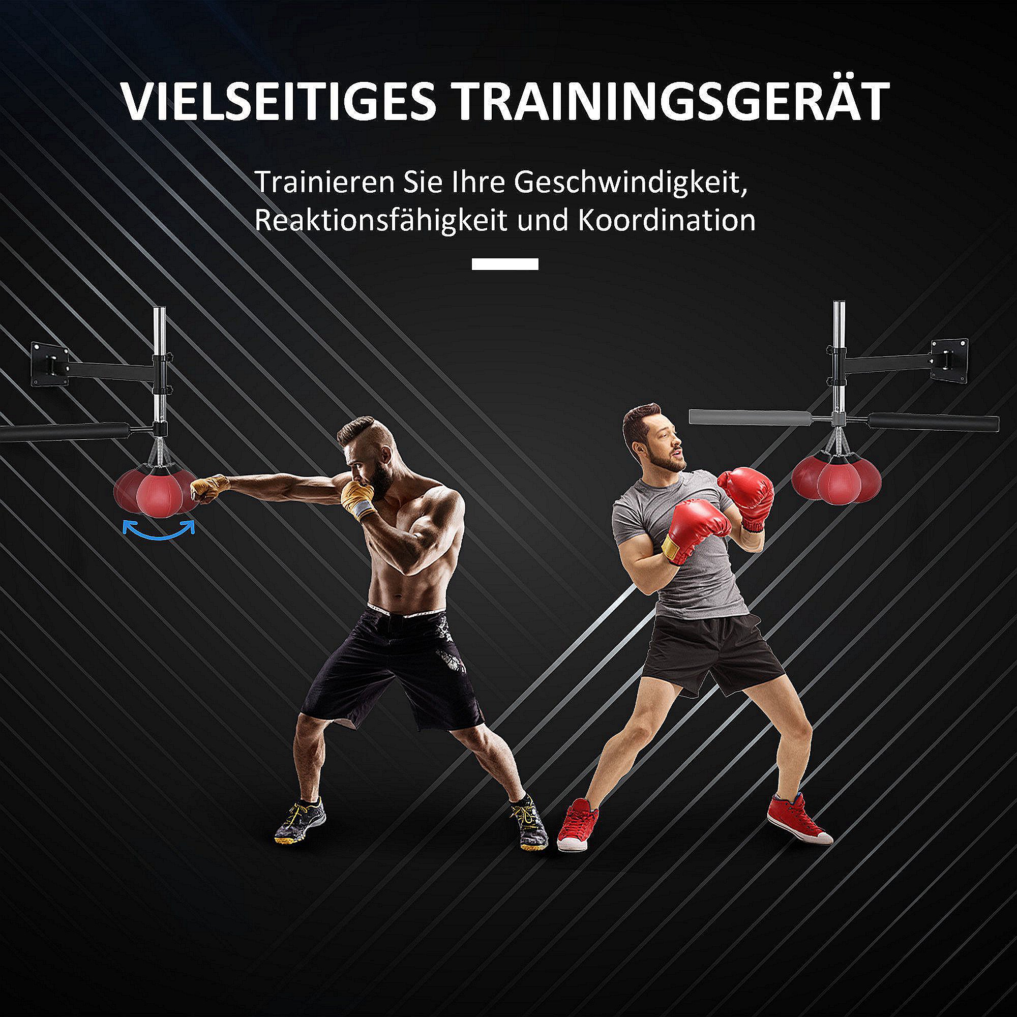 Boxgestell mit Speedball & Reflexstange, Wandmontage, höhenverstellbar, Schwarz/Rot
