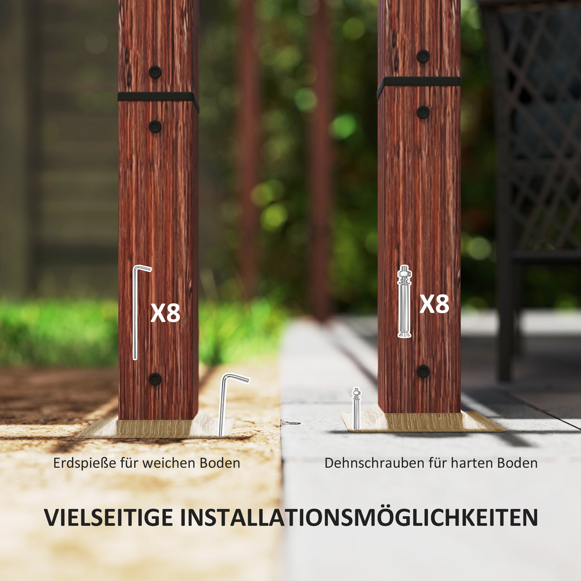 3 x 3 m Garten-Pergola, Verstellbares Terrassendach, Aluminium-Rahmen, UPF30+ Sonnenschutz, Naturholz