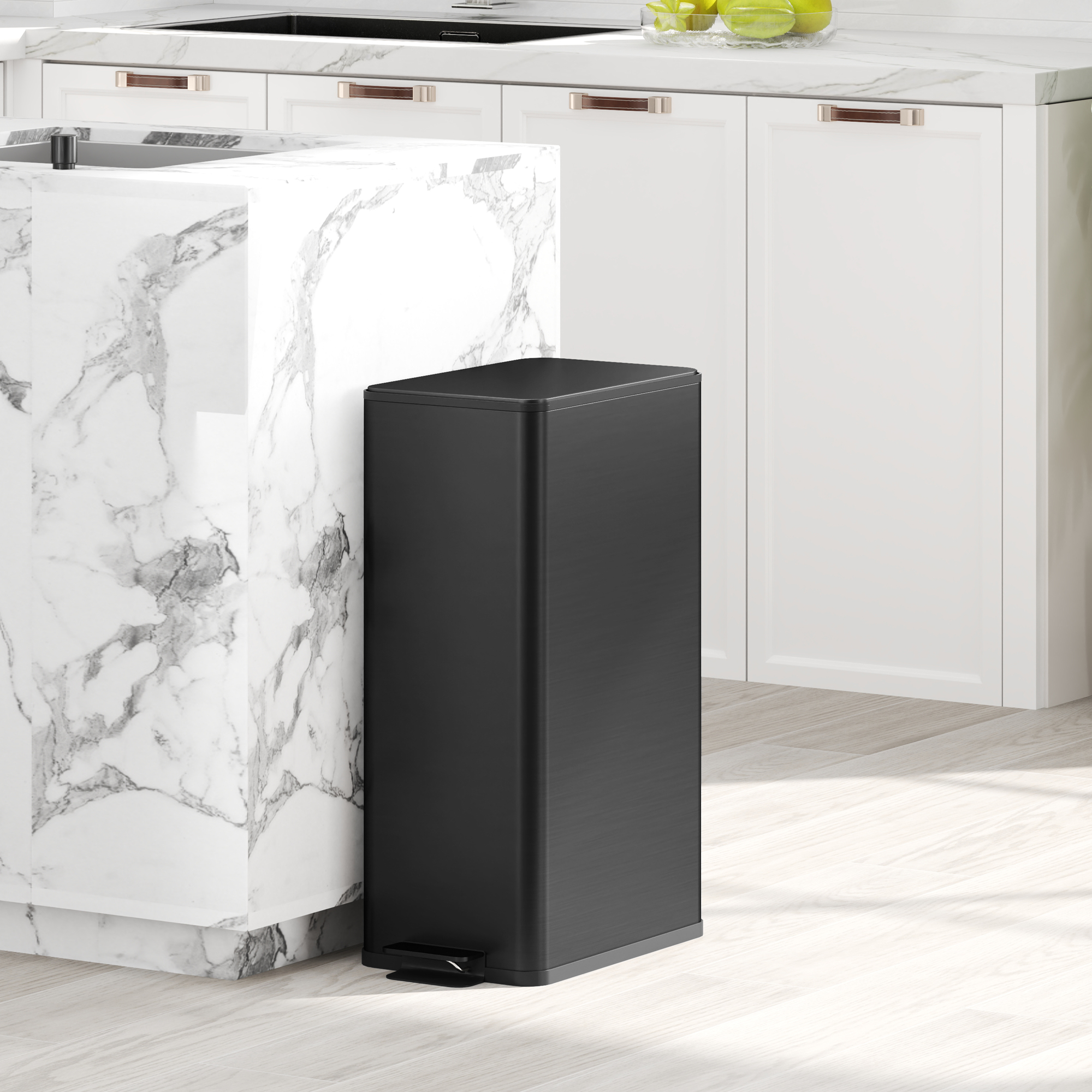 Mülleimer 20l, Soft-Close-Deckel, Deodorant-Fach, Fingerabdrucksicher, Edelstahl, Schwarz