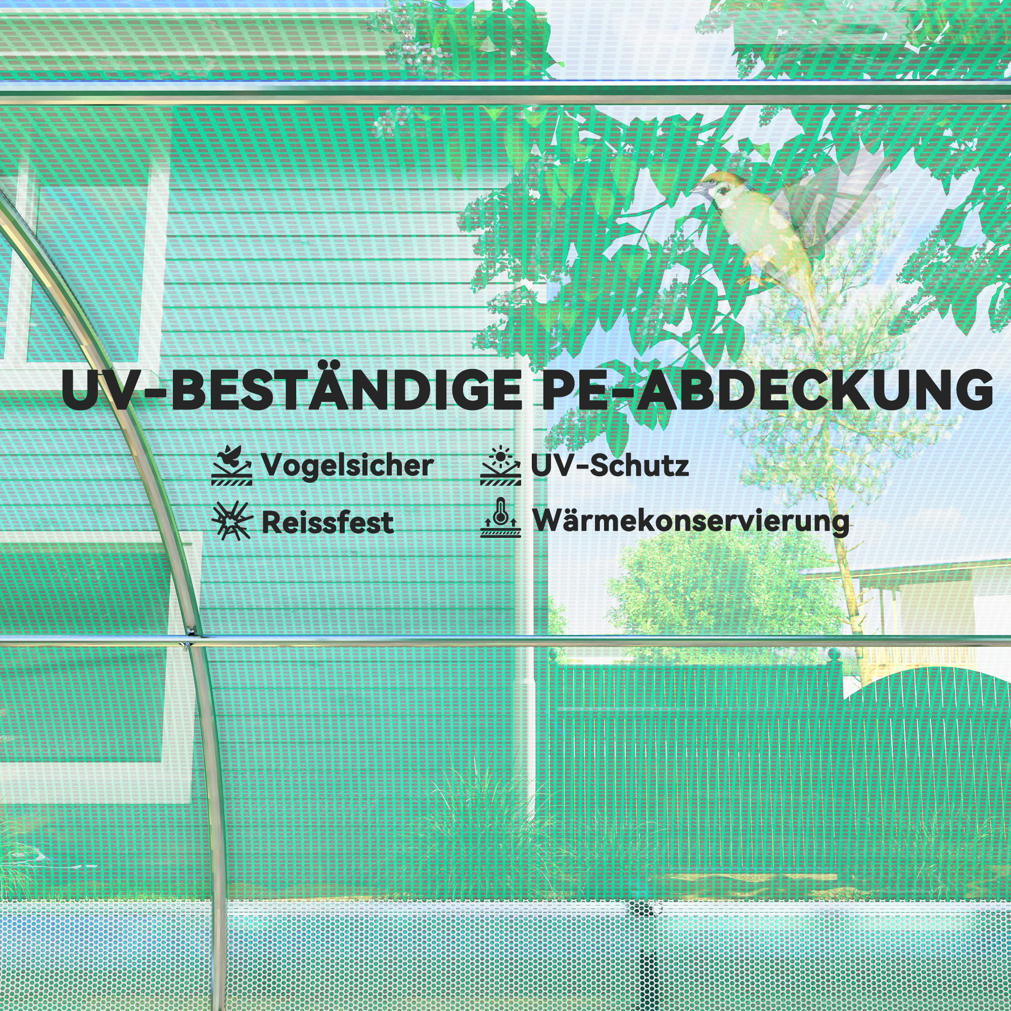 6 x 3 x 2 m Polytunnel-Gewächshaus mit Sonnenschutznetz, rollbaren Seitenwänden, Kunststoff-Abdeckung, Stahlrahmen, Grün
