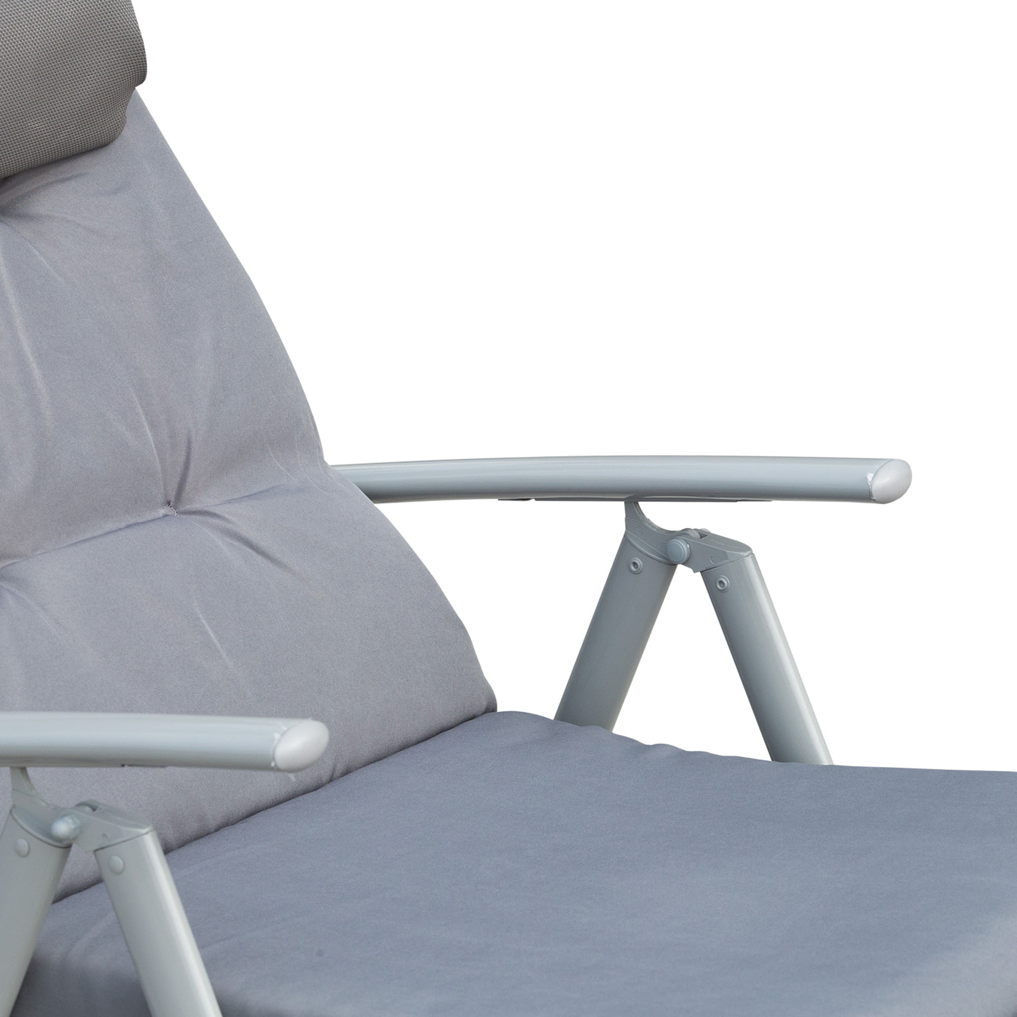 Sonnenliege klappbar Strandliege mit Kopfkissen Sitzkissen Liegestuhl mit 7-Fach verstellbare Rückenlehne Gartenliege Relaxliege bis 165 kg belastbar, für Garten Urlaub Outdoor, Grau