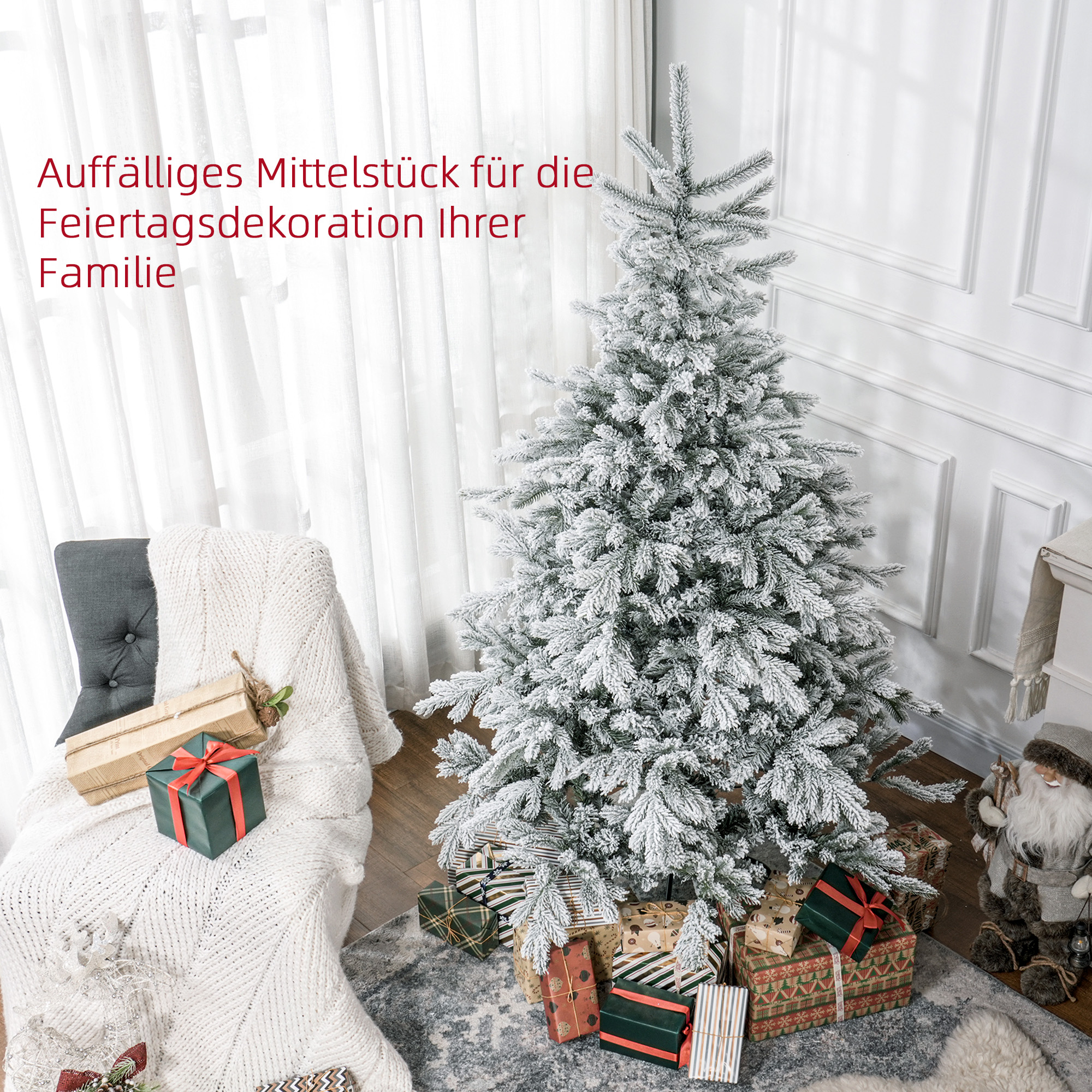 Weihnachtsbaum 180 cm, mit Kunstschnee, flammhemmend, schneller Auf- und Abbau, Metallbasis