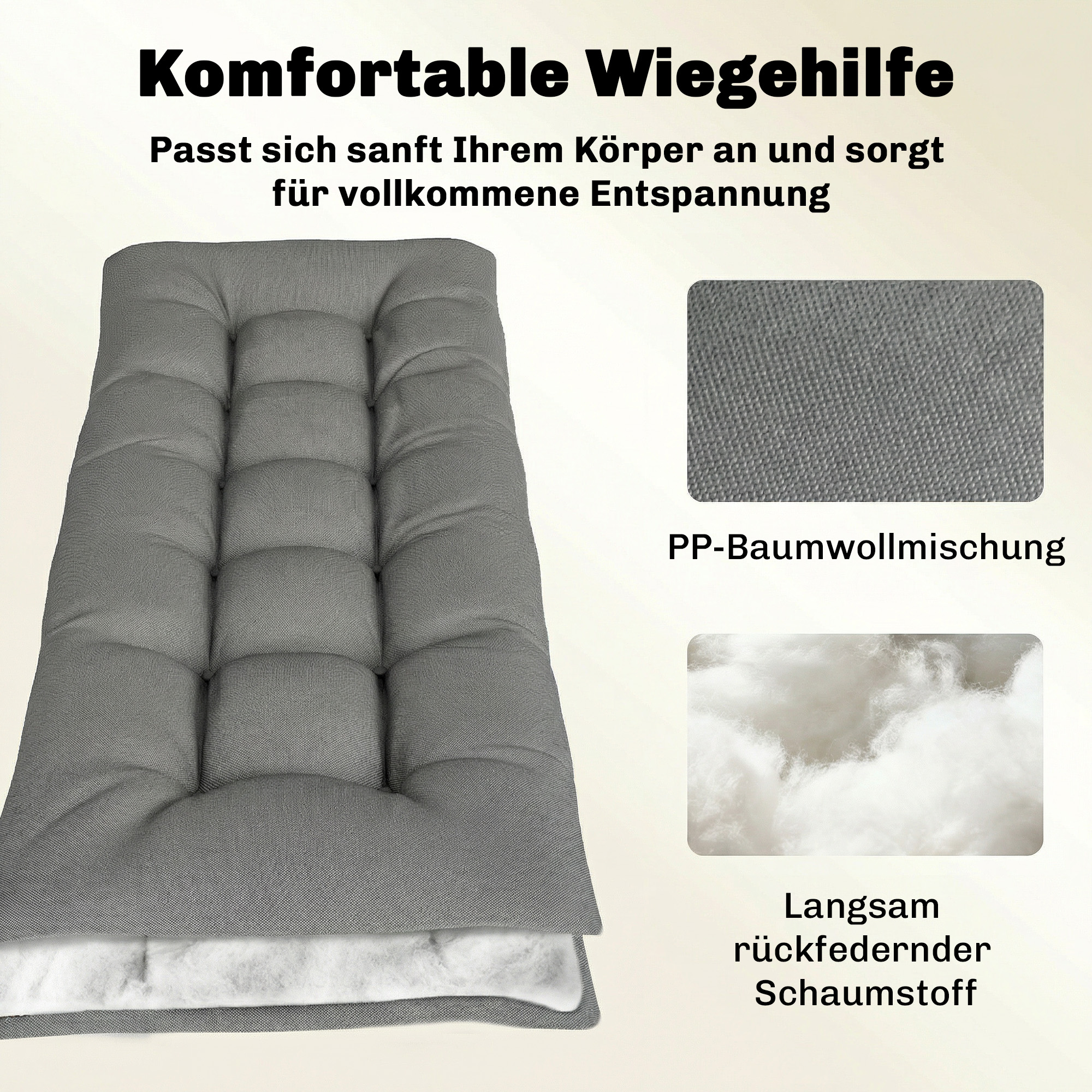 Palettenkissen Abnehmbar Sitzkissen mit Befestigungsbändern Palettenpolster für die meisten Liegen 198x65x13cm Hellgrau