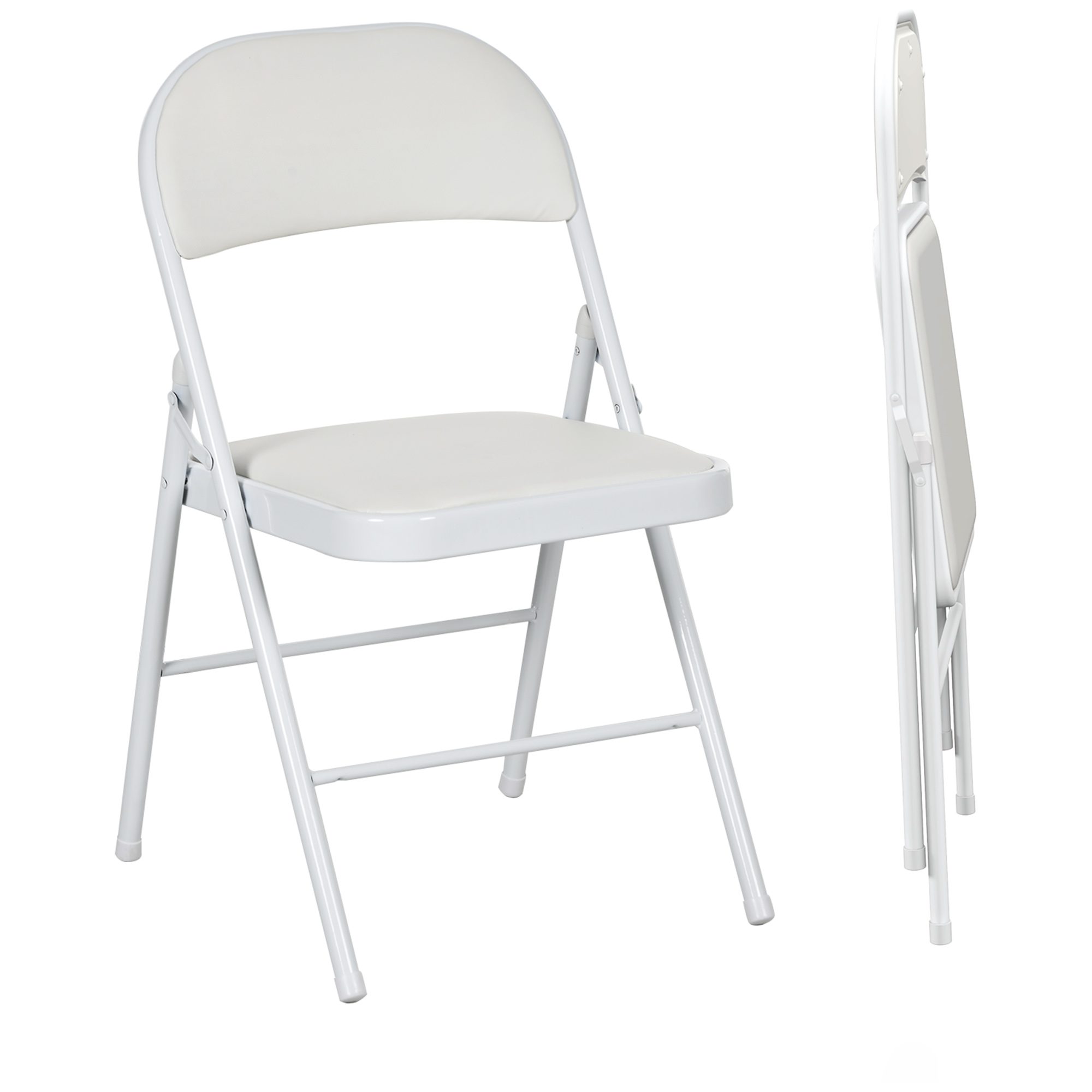 2er-Set Klappstühle, Tragbare Bürostühle, Metallbeine, Faltstuhl für Büro, Empfang, Wartezimmer, Kunstleder, Weiß
