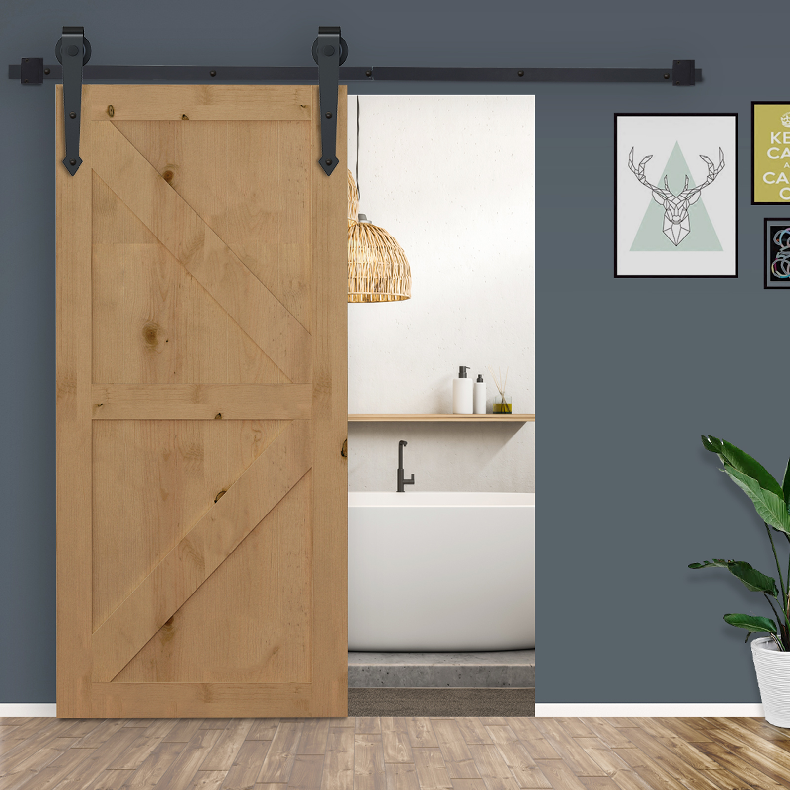 Schiebetür-Kit, rustikales Design, Kohlenstoffstahl, trägt bis zu 100 kg pro Paneel