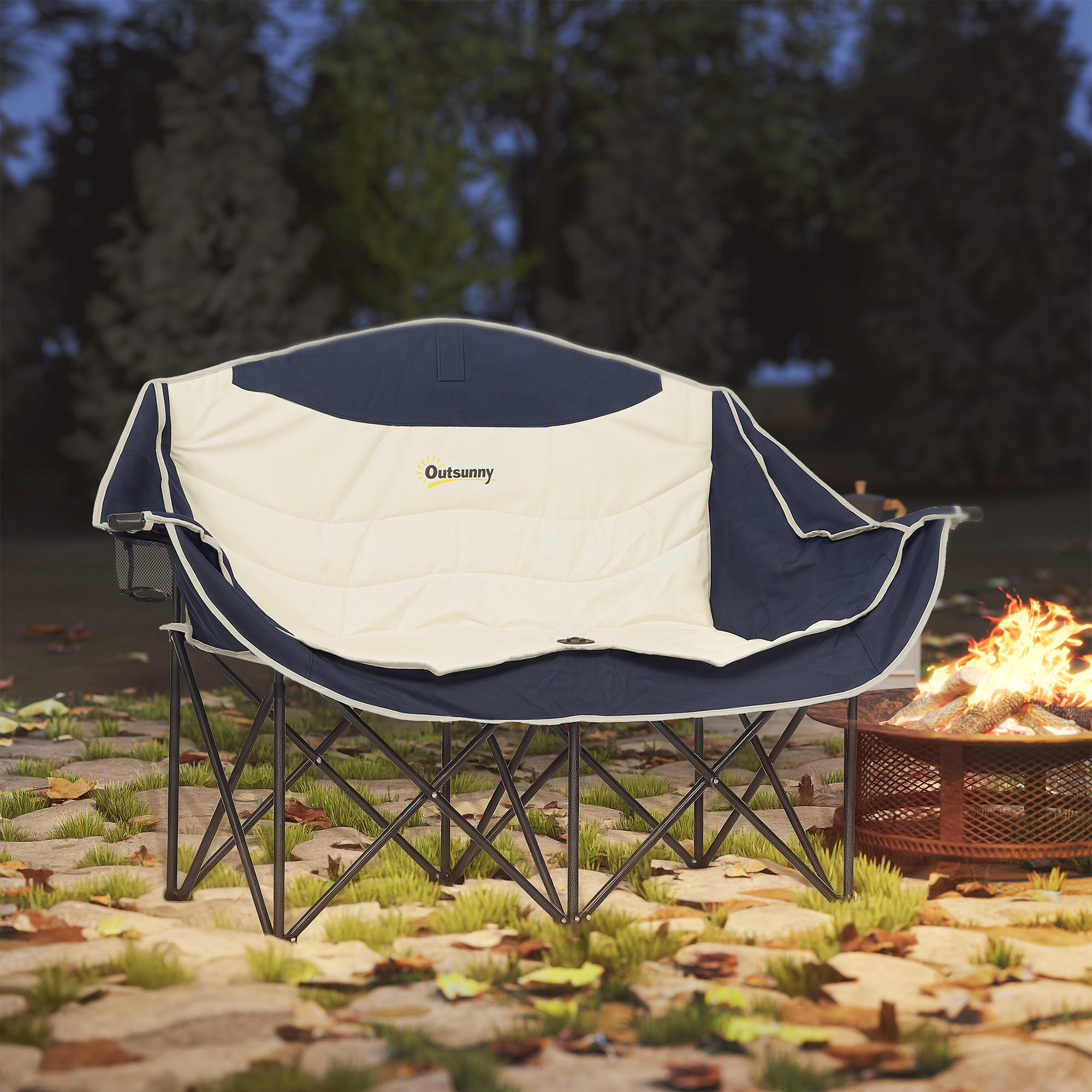 Faltstuhl faltbar 2 Sitzer Campingstuhl mit Getränkehalter Tragetasche bis 250kg belastbar Blau