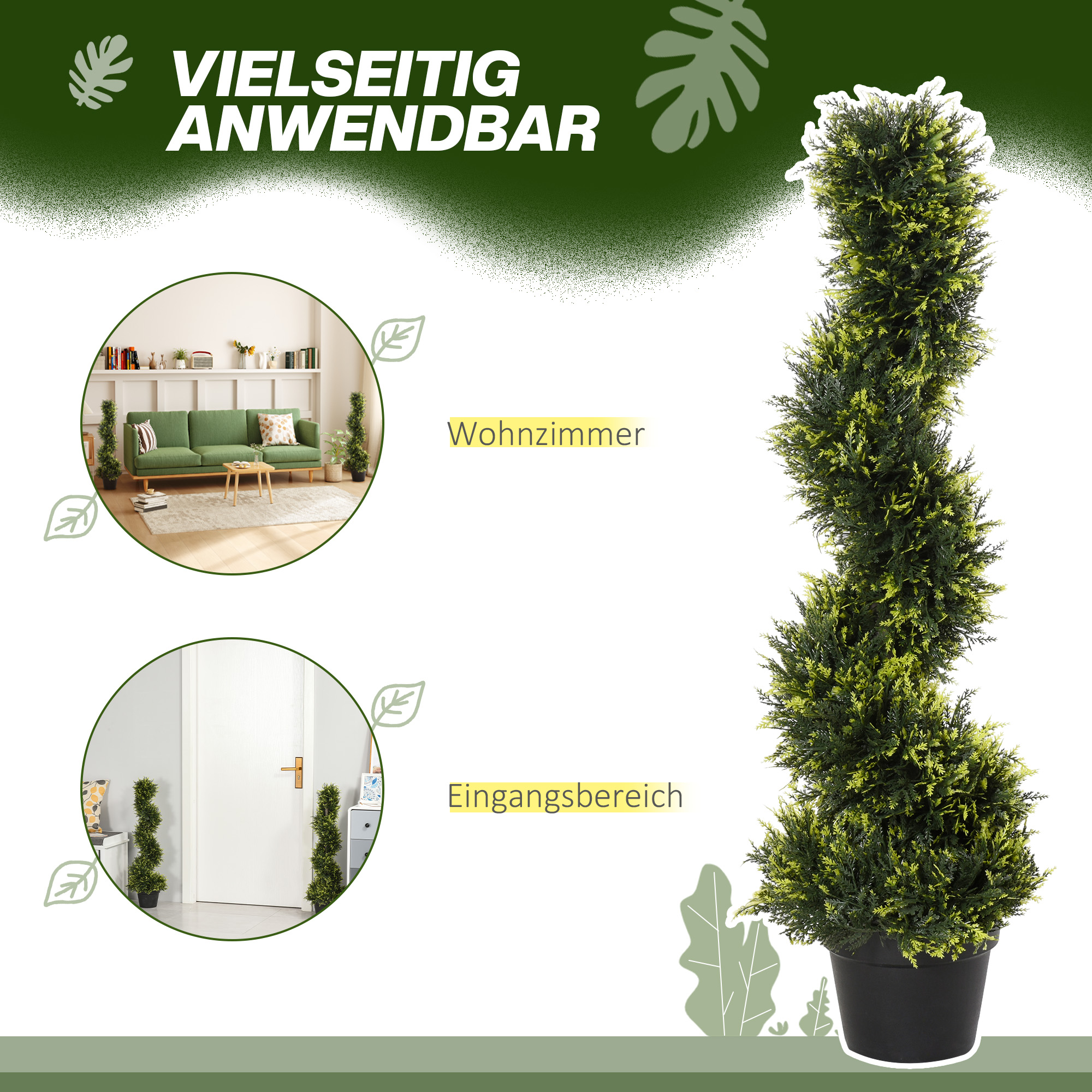Künstliche Spiralpflanze, Spiral-Zedernbaum mit Topf, 90 cm, künstliche Zeder für Außen- und Innendekoration, Grün