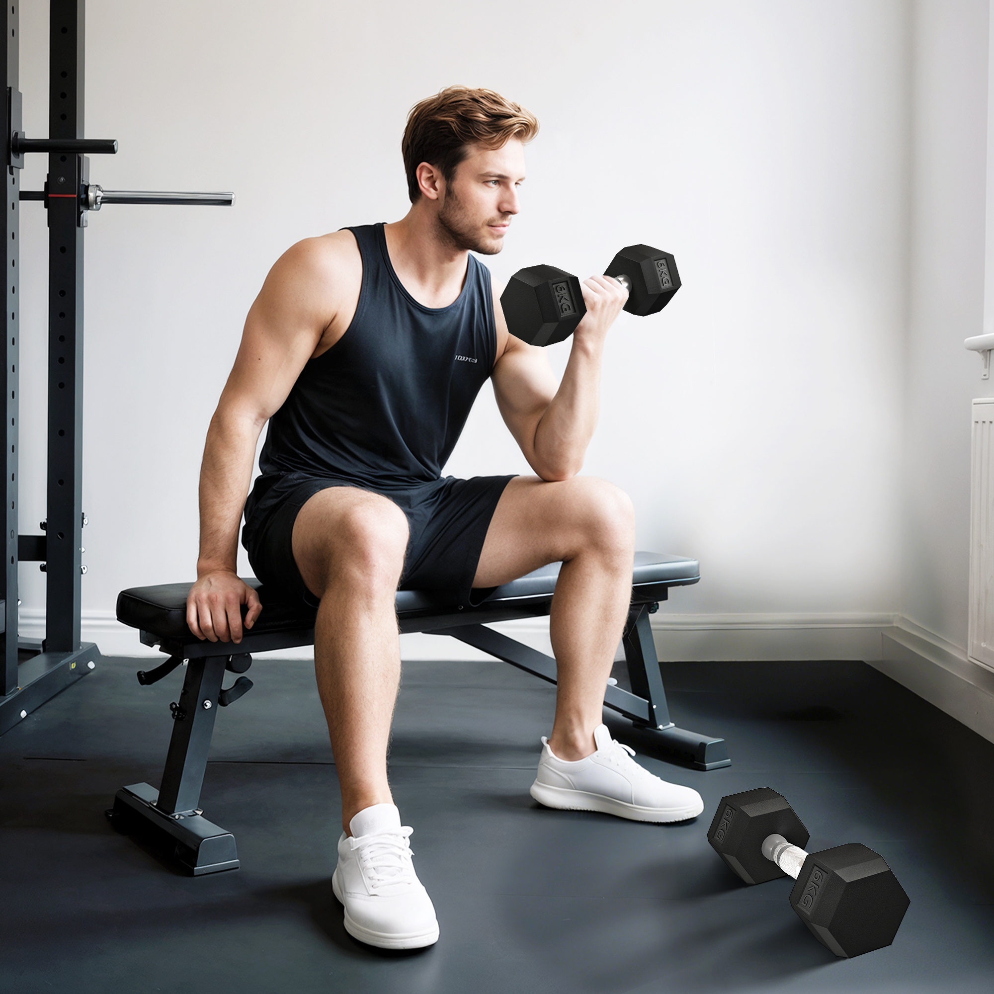 Hexagon Hanteln, 2er Set Hanteln mit gerändeltem Griff, Kurzhantelset aus Gusseisen, 2 x 6 kg, Kurzhanteln für Männer Frauen, Zuhause, Fitnessstudio, Krafttraining