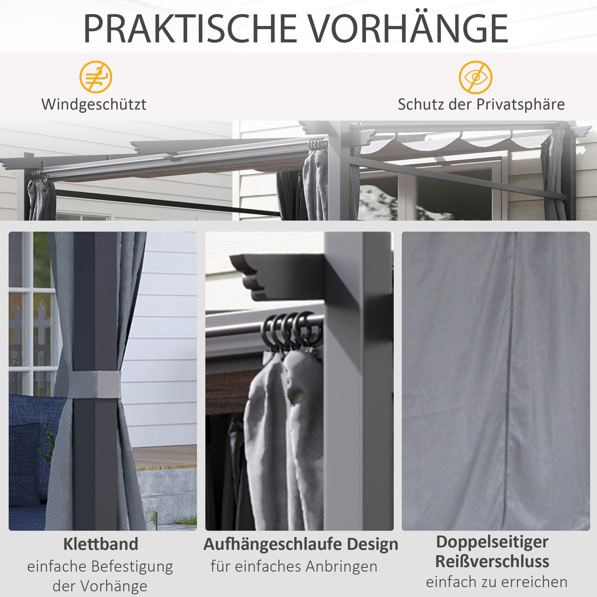 Pergola, inklusive Befestigungsmaterial, ausziehbares Dach, 2.,97 m x 2,95 m x 2,3 m, Dunkelgrau