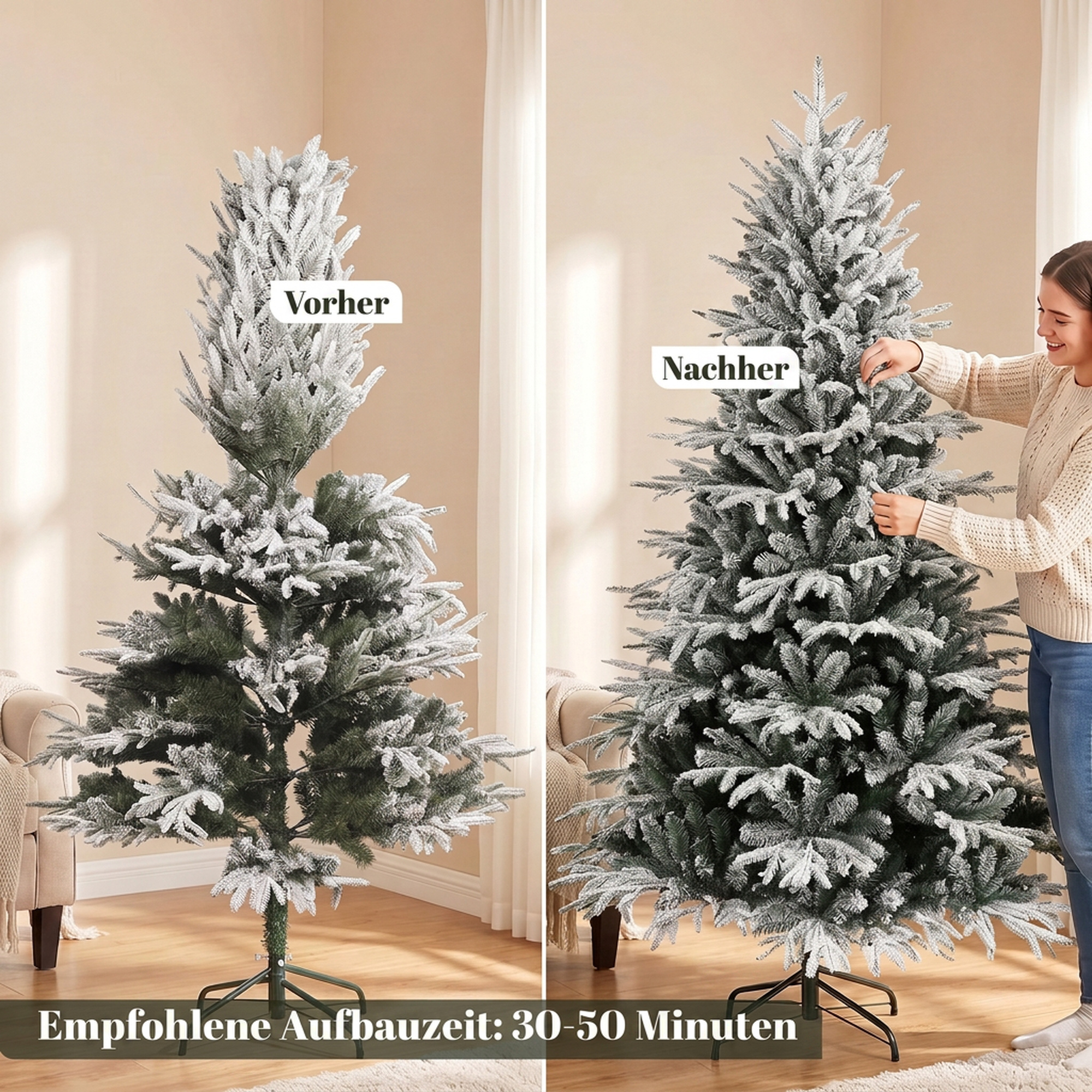 schneebeflockter Weihnachtsbaum 180 cm mit 1920 Spitzen, Klappsystem, künstlich, voll