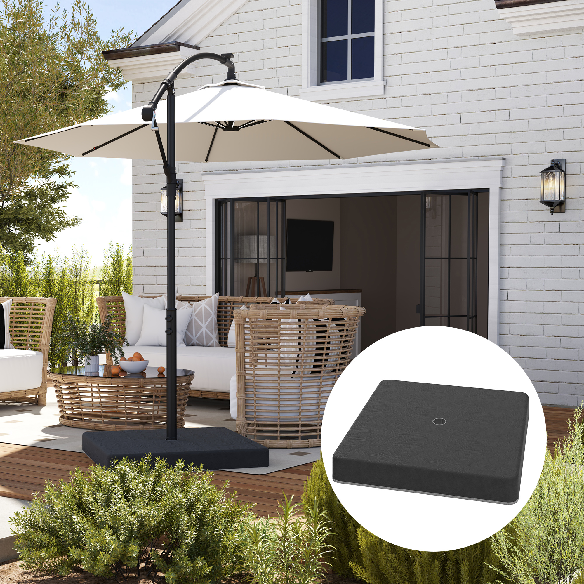 Basisgewichte für Sonnenschirmständer, Wasserdicht, mit Sand befüllbar, Kunststoff, 89L x 89B x 10,5H cm, Schwarz