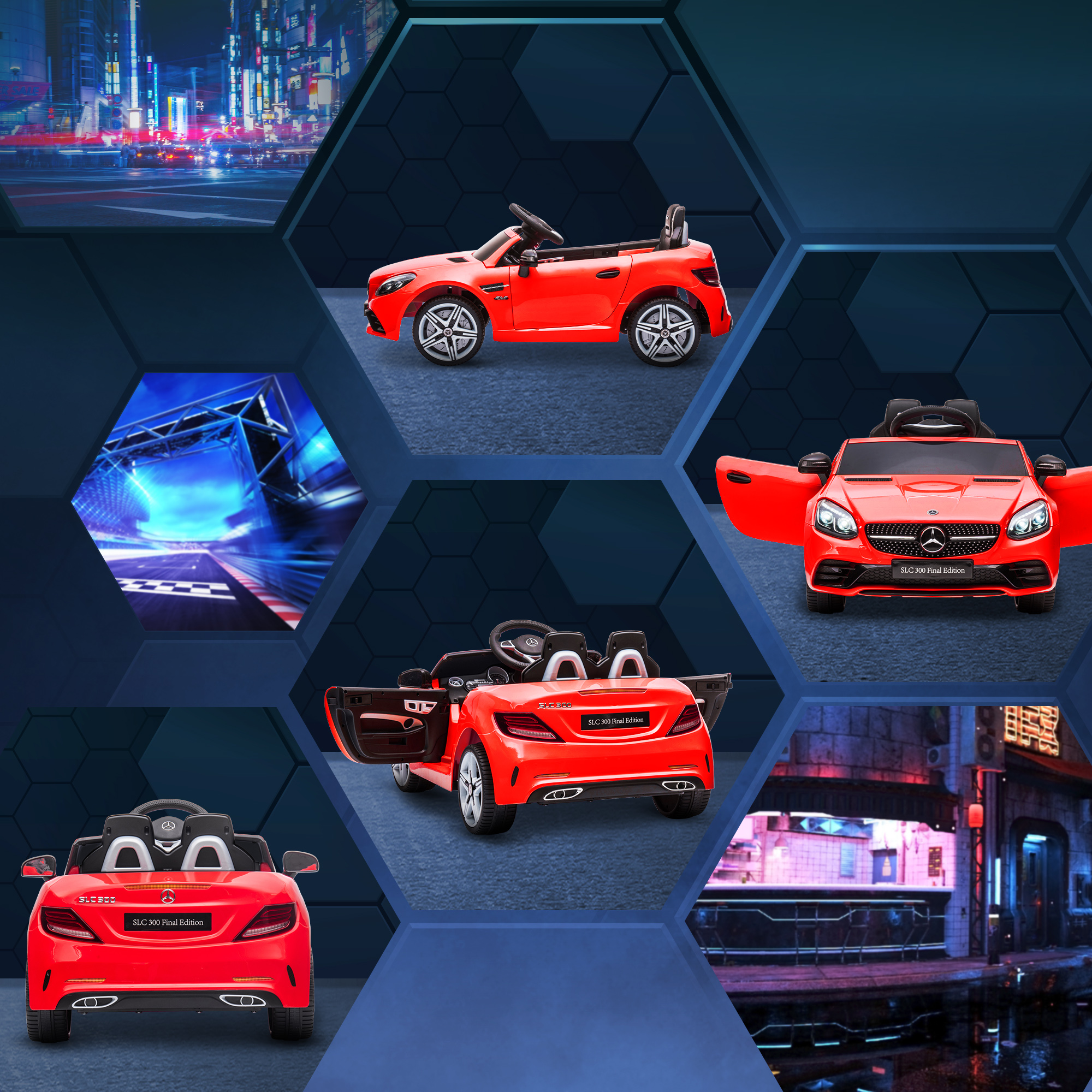 Kinder-Elektroauto mit LED-Scheinwerfern, Sicherheitsgurt, Hupe, Musik, 3-5 km/h, 3-6 Jahre, Rot