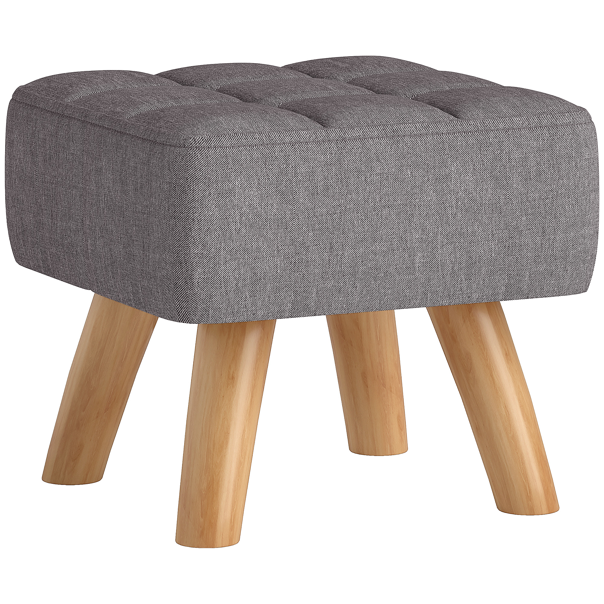 Fußhocker mit Polsterung, Leinenoptik, Holzbeine, bis 110 kg belastbar, Grau