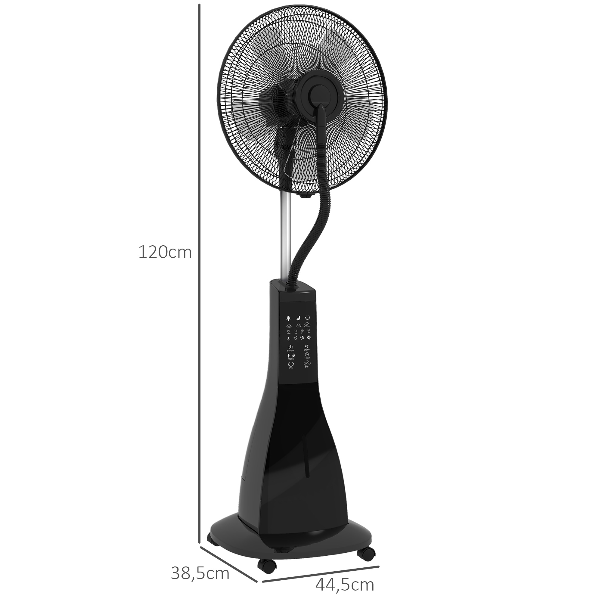Standventilator mit Luftbefeuchtung, leise, mobil, Fernsteuerung, Schwarz