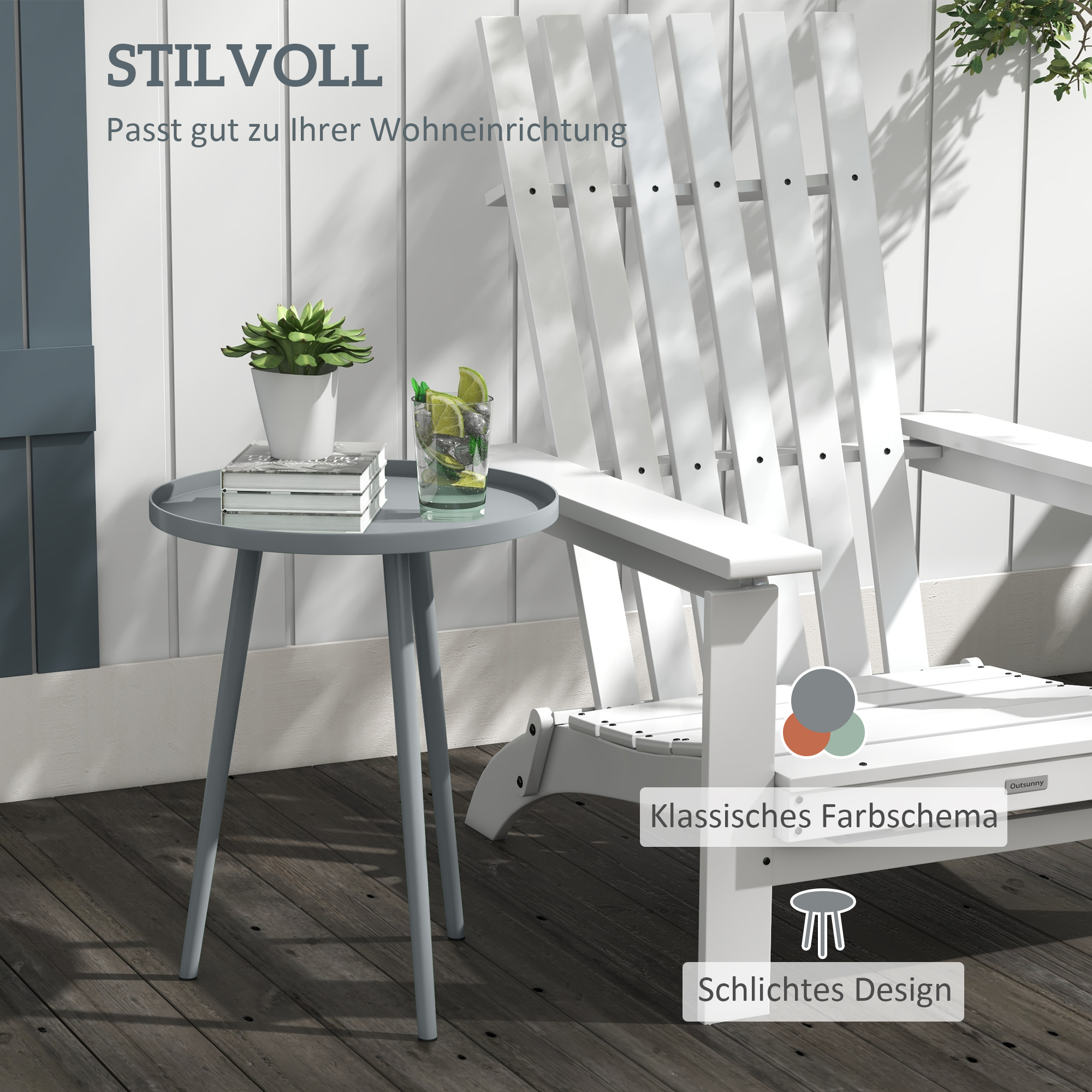 Beistelltisch, Couchtisch, Gartentisch, Terrassentisch für Garten, Balkon, Stahl, 40 x 40 x 50 cm, Grau