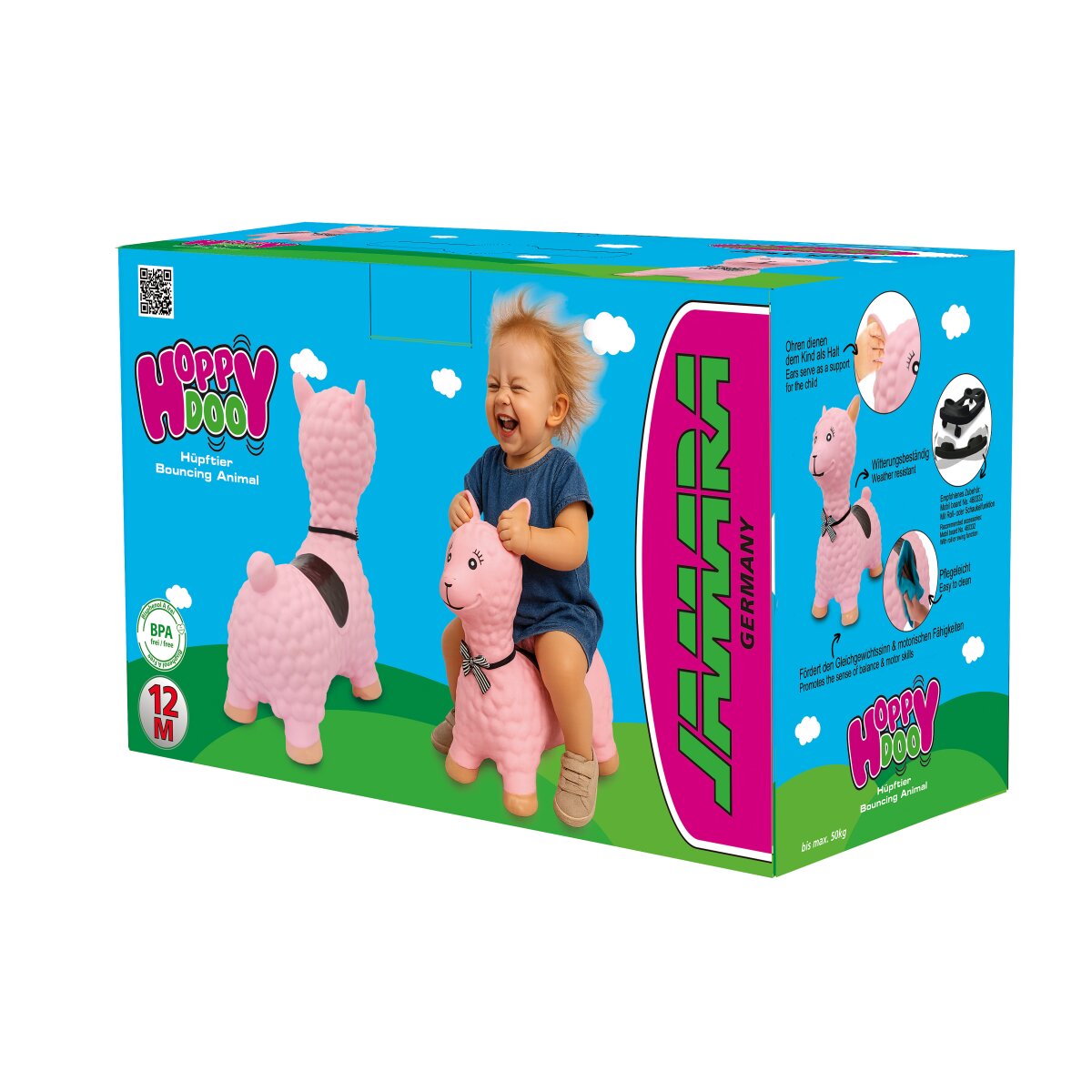 Hüpftier Lama HoppyDoo rosa mit Pumpe