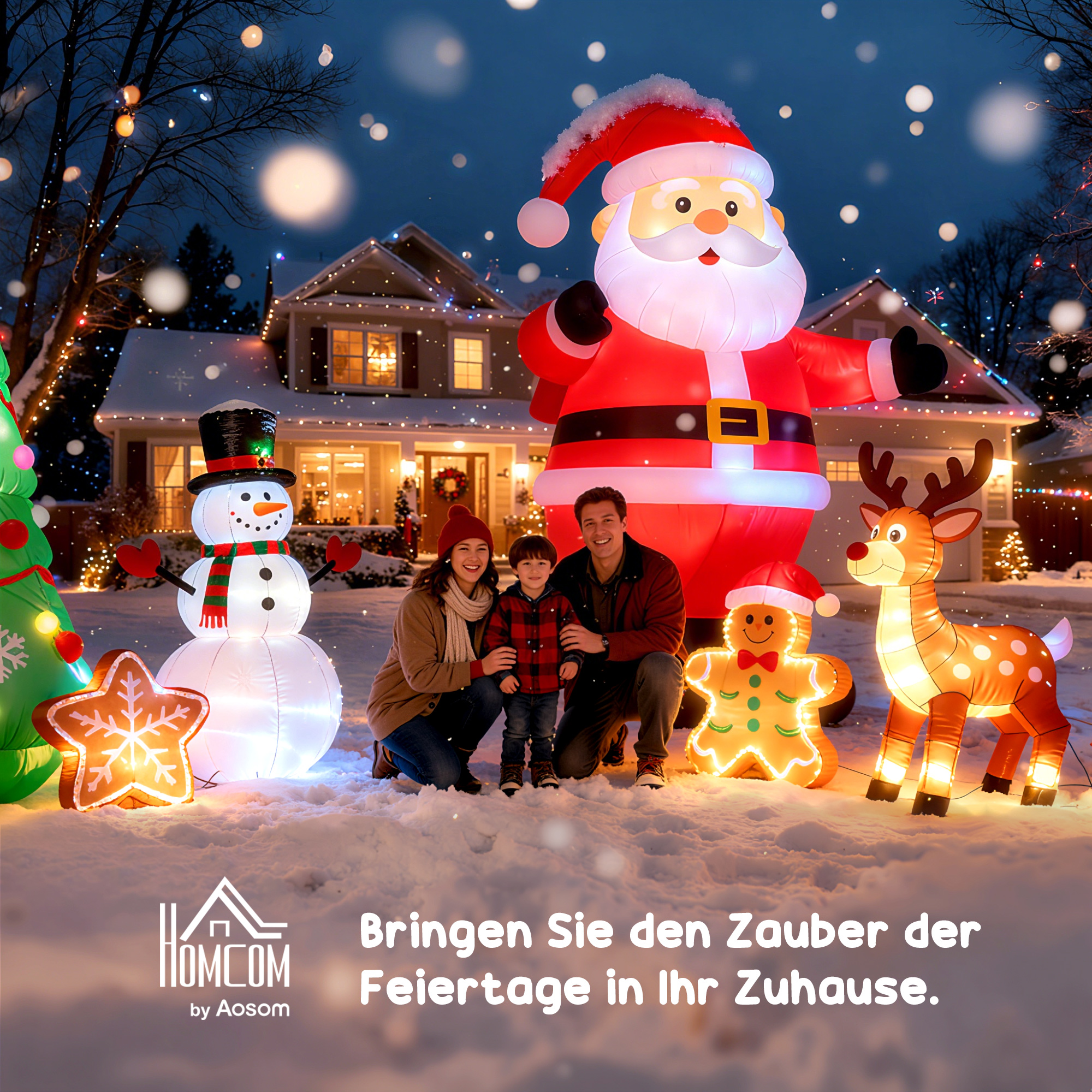 Aufblasbares Rentier, 1,8 m, LED-Lichter, Zubehör, automatisches Aufblasen, Gelb