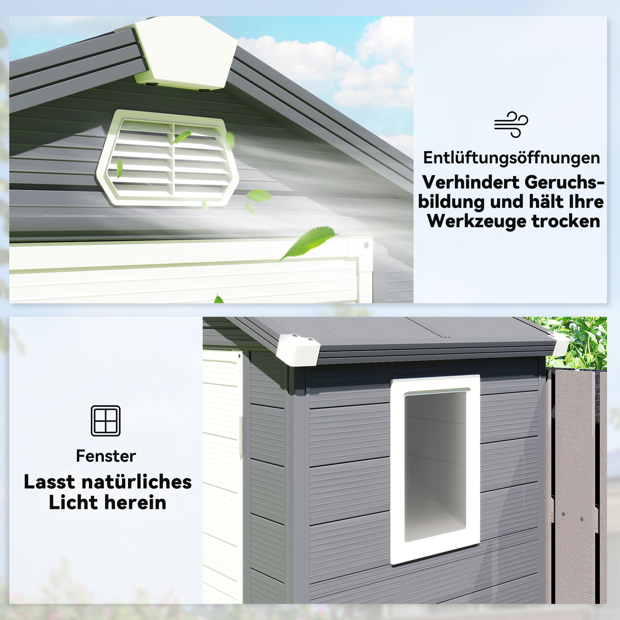 Gerätehaus, 1,1m², Gartenhaus mit Satteldach, 133 x 102 x 180/208 cm