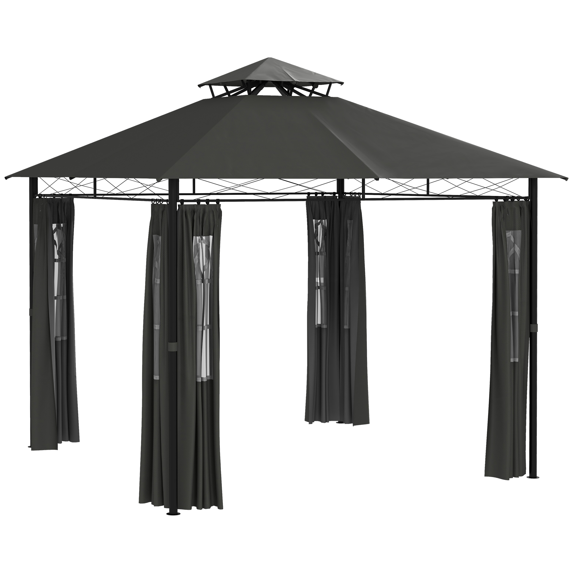 Pavillon Partyzelt Gartenpavillon, 3 x 3 x 2, 88 m, Dunkelgrau