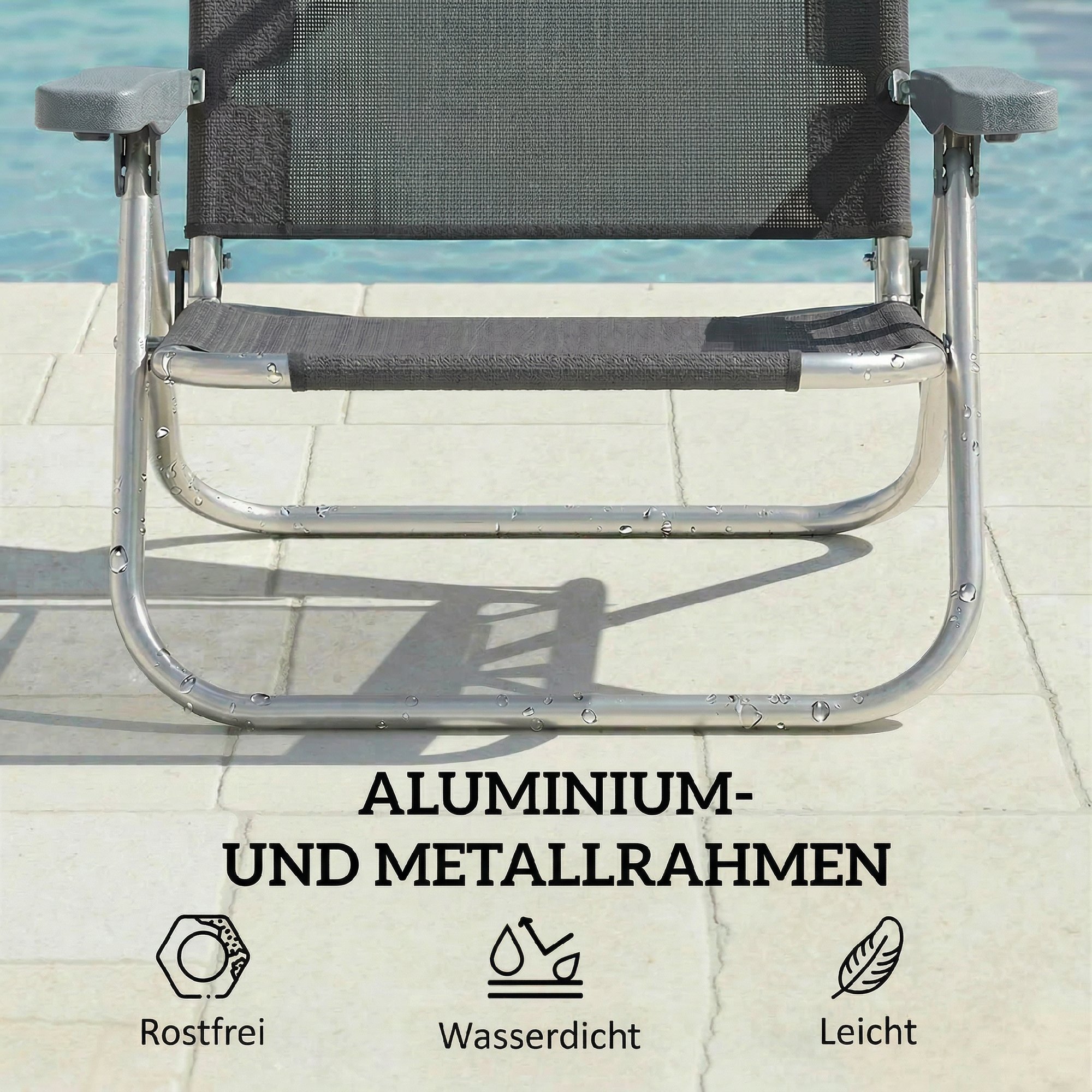 Sonnenliege klappbar Gartenliege mit Kopfkissen verstellbarem Dach 6-Fach verstellbare Rückenlehne 62 x 68 x 79 cm Dunkelgrau