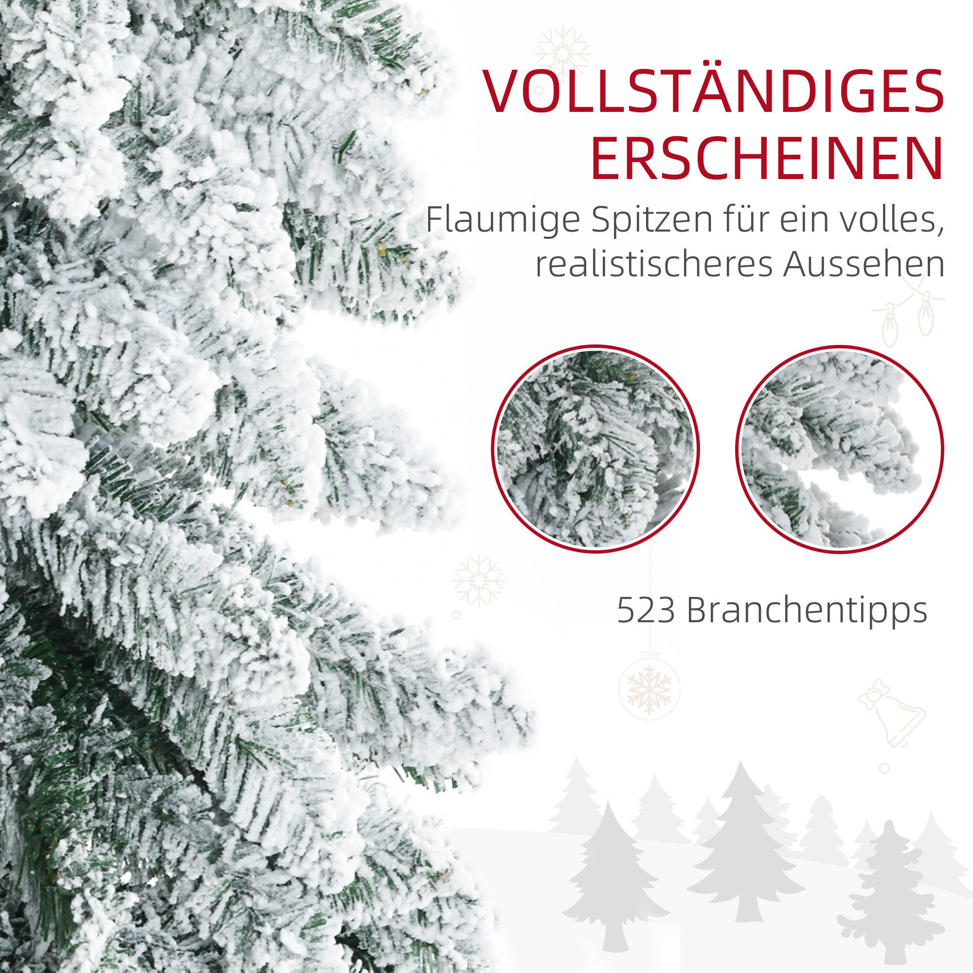 Weihnachtsbaum, 1,80 m, mit 523 Zweigen, Kunstschnee, lebensechtes Aussehen, schlanke Form