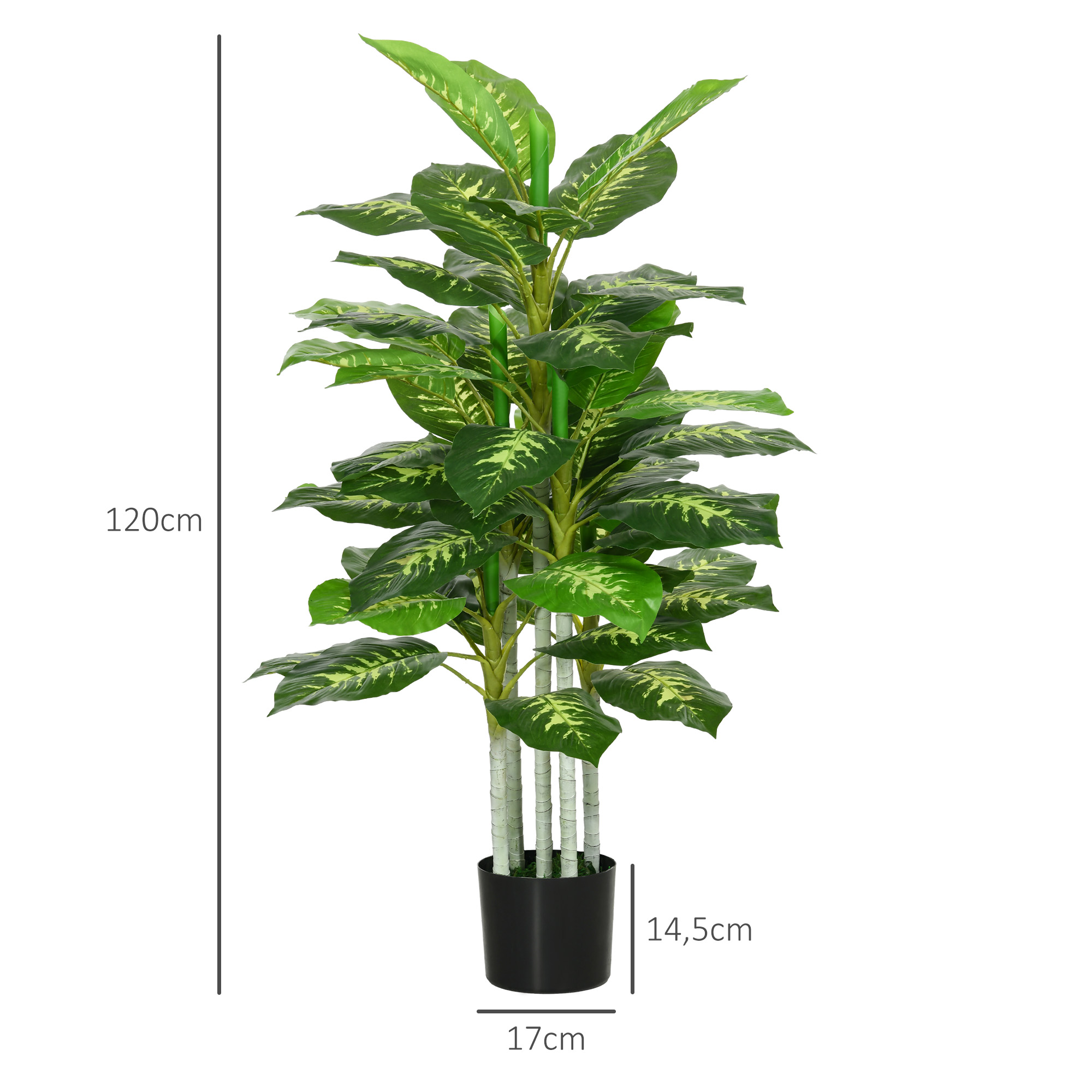 Kunstpflanze, Kunststoff-Pflanze, Zementtopf, Indoor und Outdoor, 120 cm, Grün
