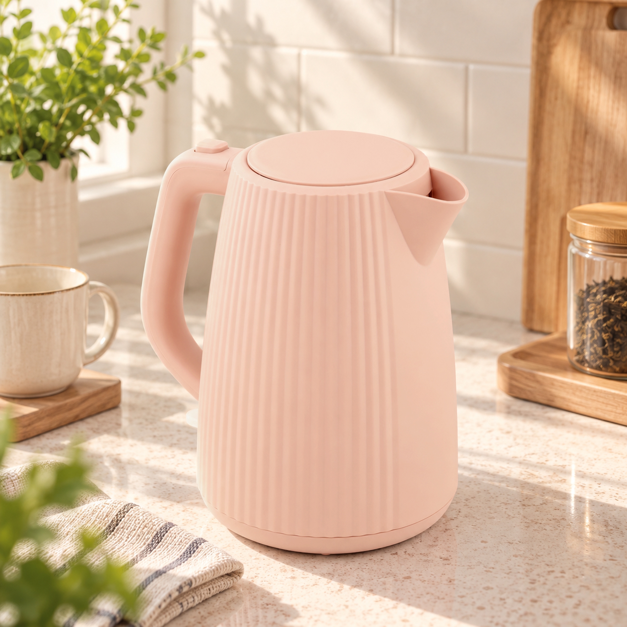 elektrischer Wasserkocher, 1,7L, Schnellkochfunktion, 2200W, mit herausnehmbarem Kalkfilter, Abschaltautomatik, Rosa