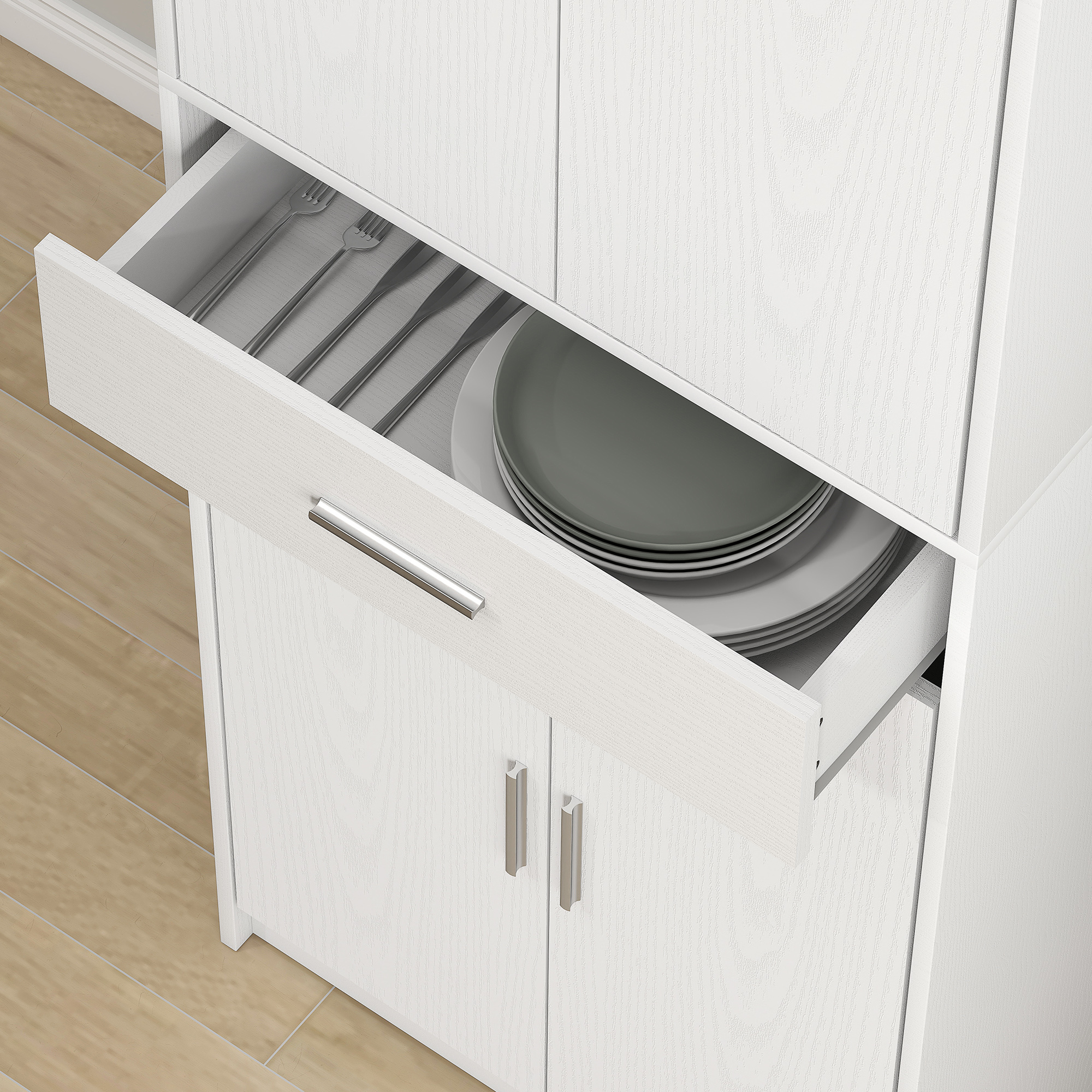 Küchenschrank, 3-stufig verstellbare Regale, Spanplatten, MDF, viel Stauraum, Weiß