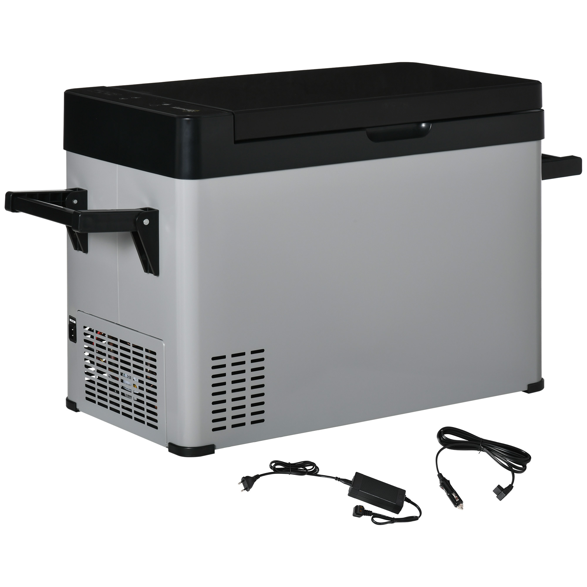 Kühlbox Auto 50L mit LCD-Anzeige 2 Modi Kompressor Autokühlschrank mit Griffe Boot Camper Reisen 12/24V DC und 110-240V AC Grau+Schwarz