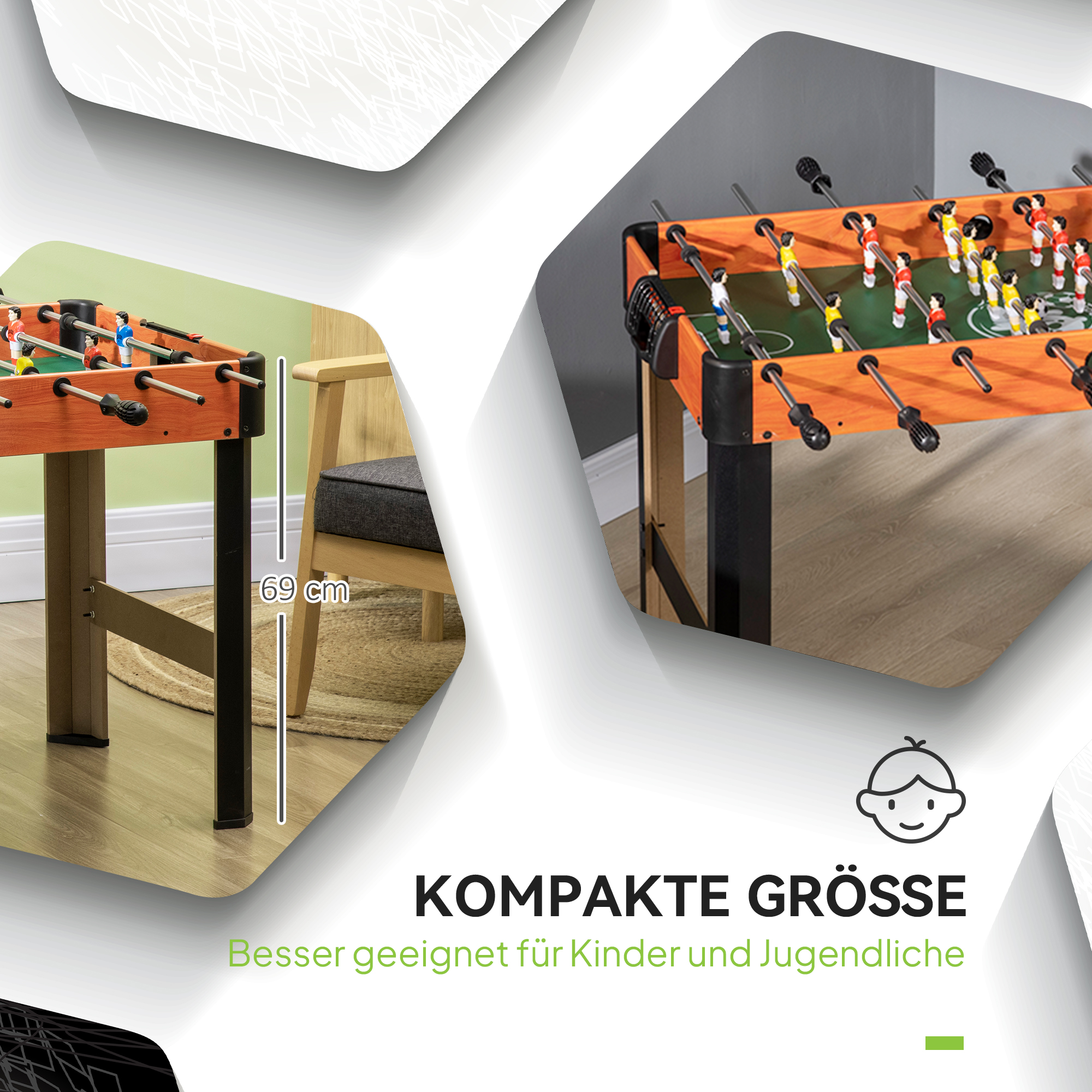 Tischkicker, Tischfußball-Set, 2 Bälle, rutschfeste Griffe, für Kinder und Erwachsene, Punkteanzeige, MDF, Metall, Bunt
