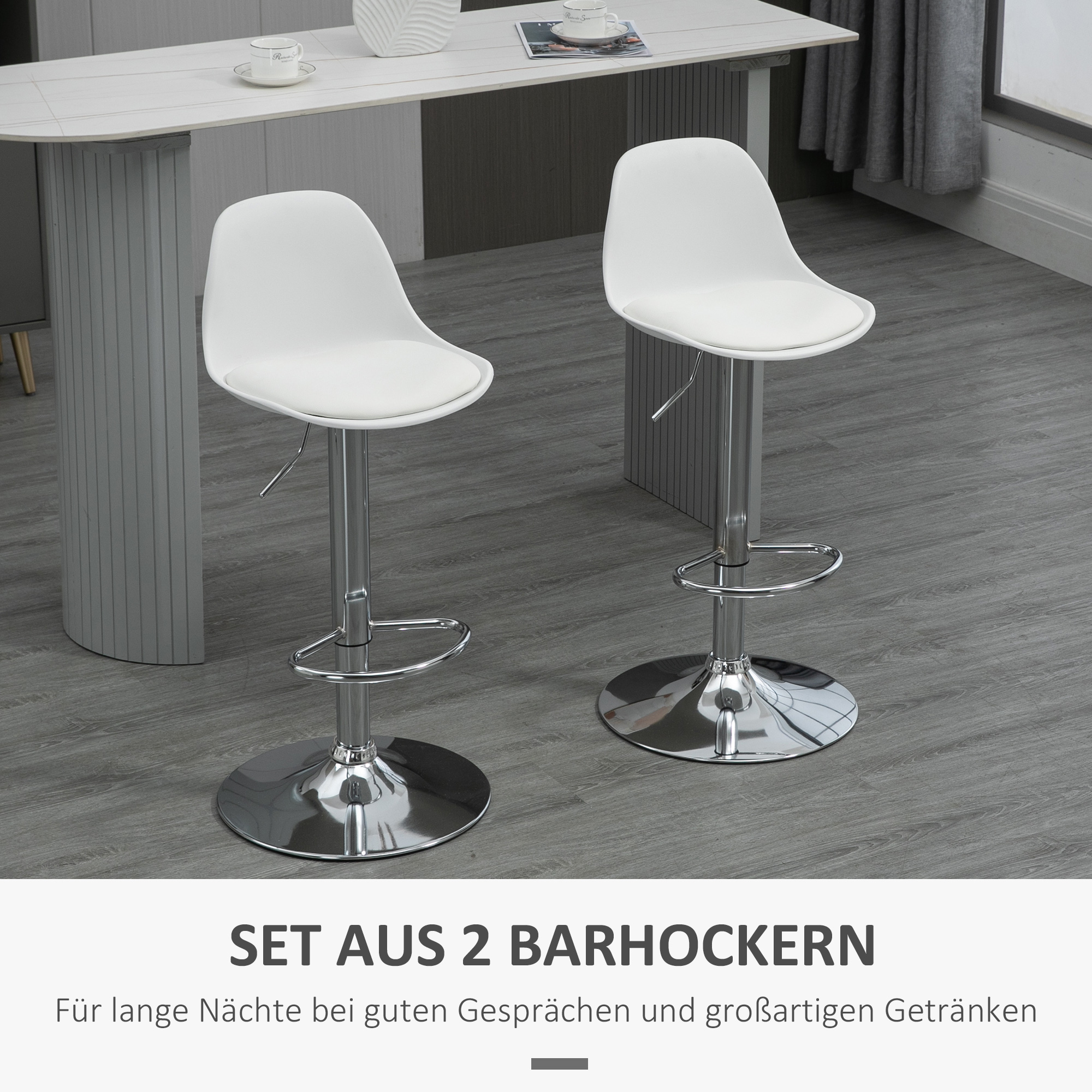 2er-Set Barhocker, Barstühle, Drehstühle mit Lehne, höhenverstellbar, bis 120 kg belastbar, 38 x 42 x 82-104 cm, Weiß