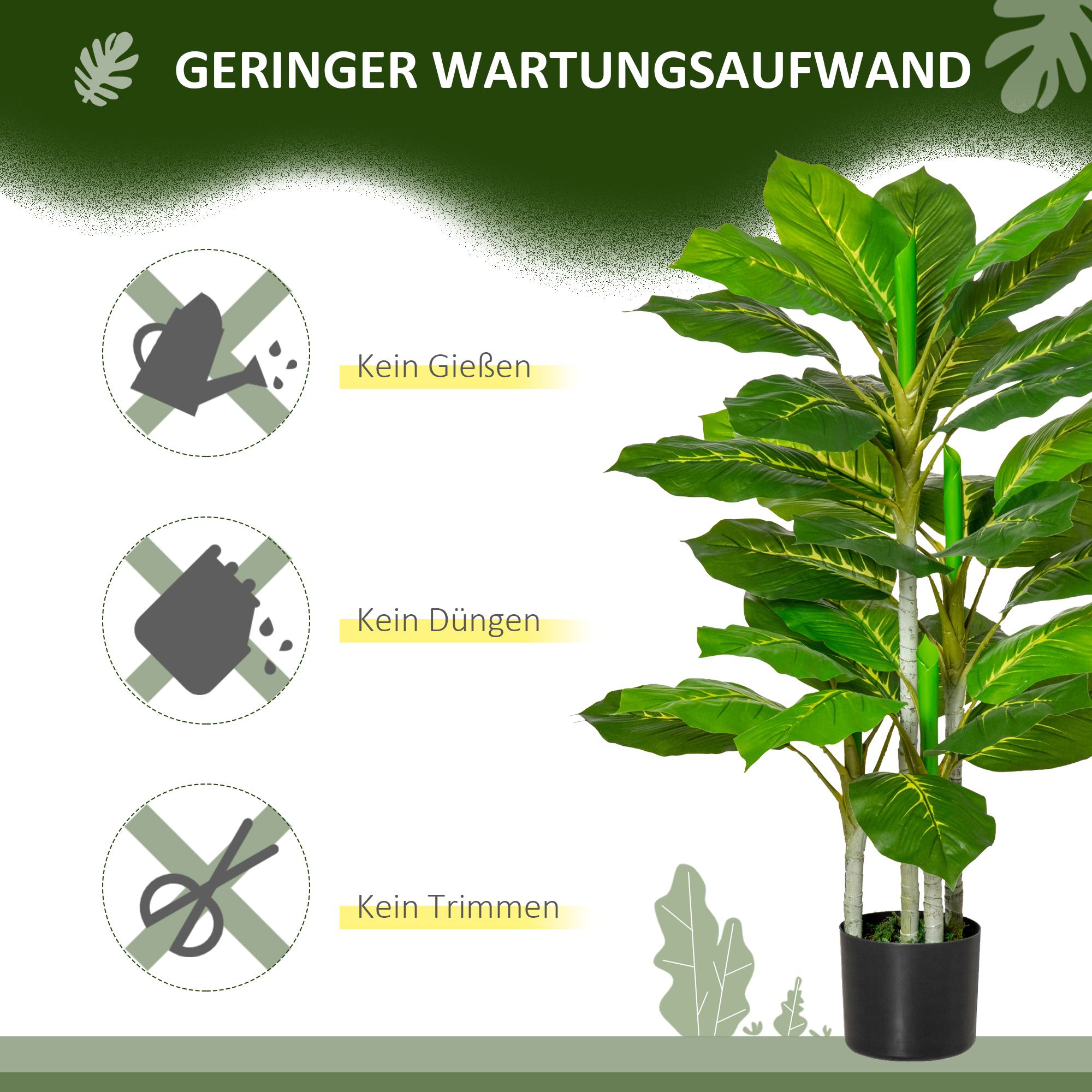 Künstlicher Baum 95 cm Kunstpflanze mit 33 Blättern, Topf für Wohnzimmer