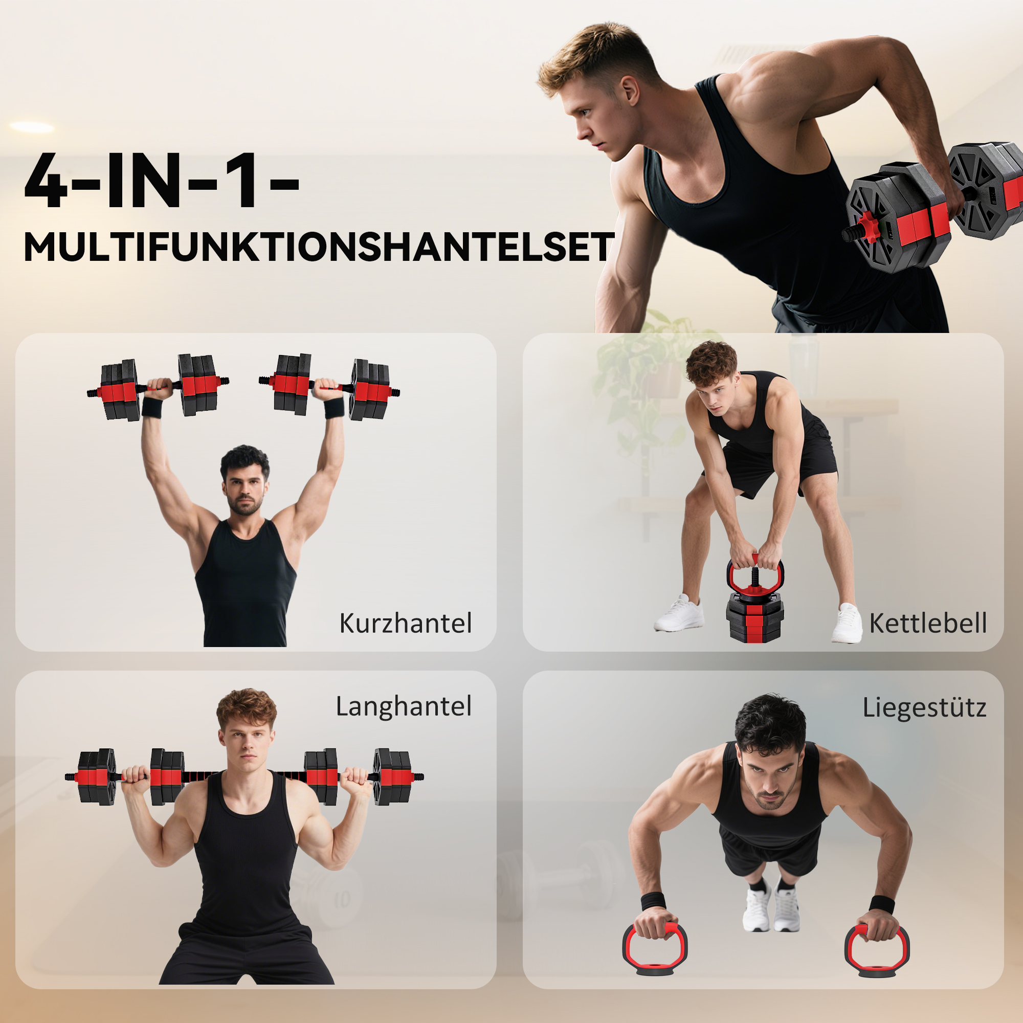 6-in-1 Hantelset Kurzhantel Set Kurzhanteln Langhanteln verstellbar 20 KG für Krafttraining Zuhause