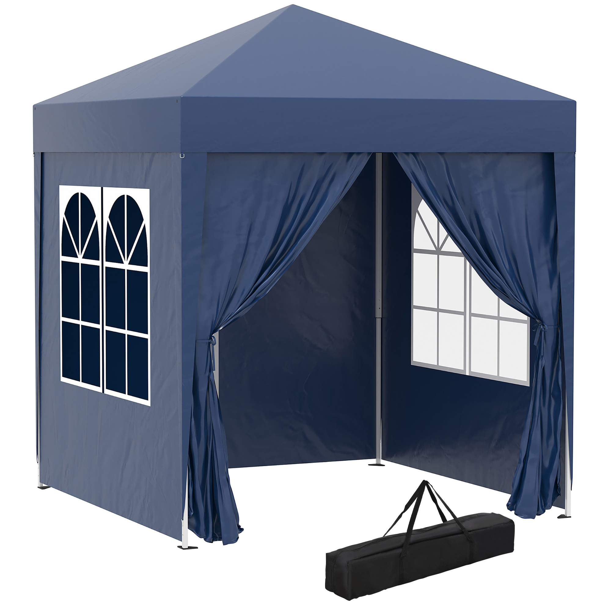 Faltpavillon, Bierzelt, 4 abnehmbare Seitenwände, 2 Fenster, Metallrahmen, 2 x 2m, Blau