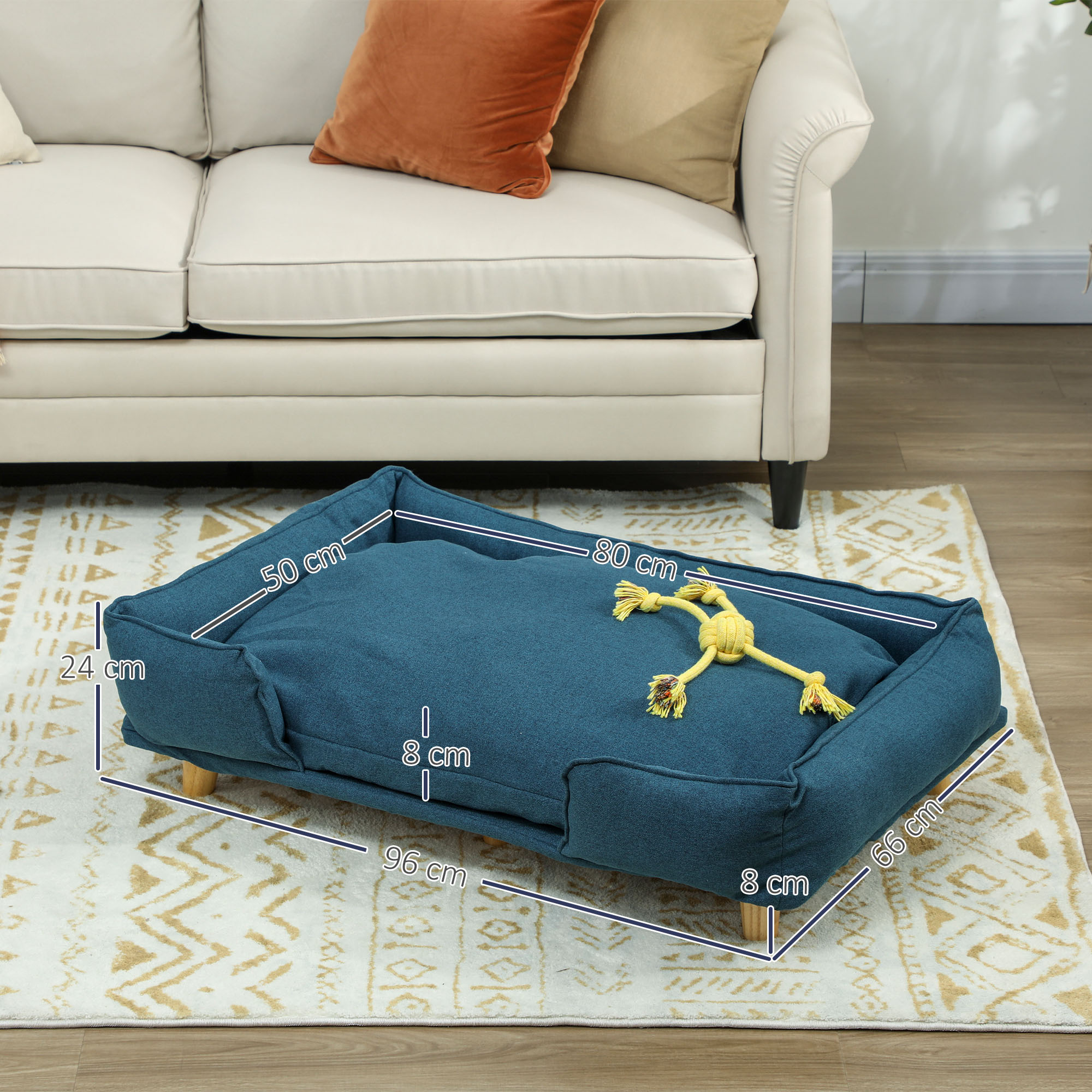 Hundesofa, Haustiersofa, Haustierbett, abnehmbares u. waschbares Polster, Natur+ Dunkelblau