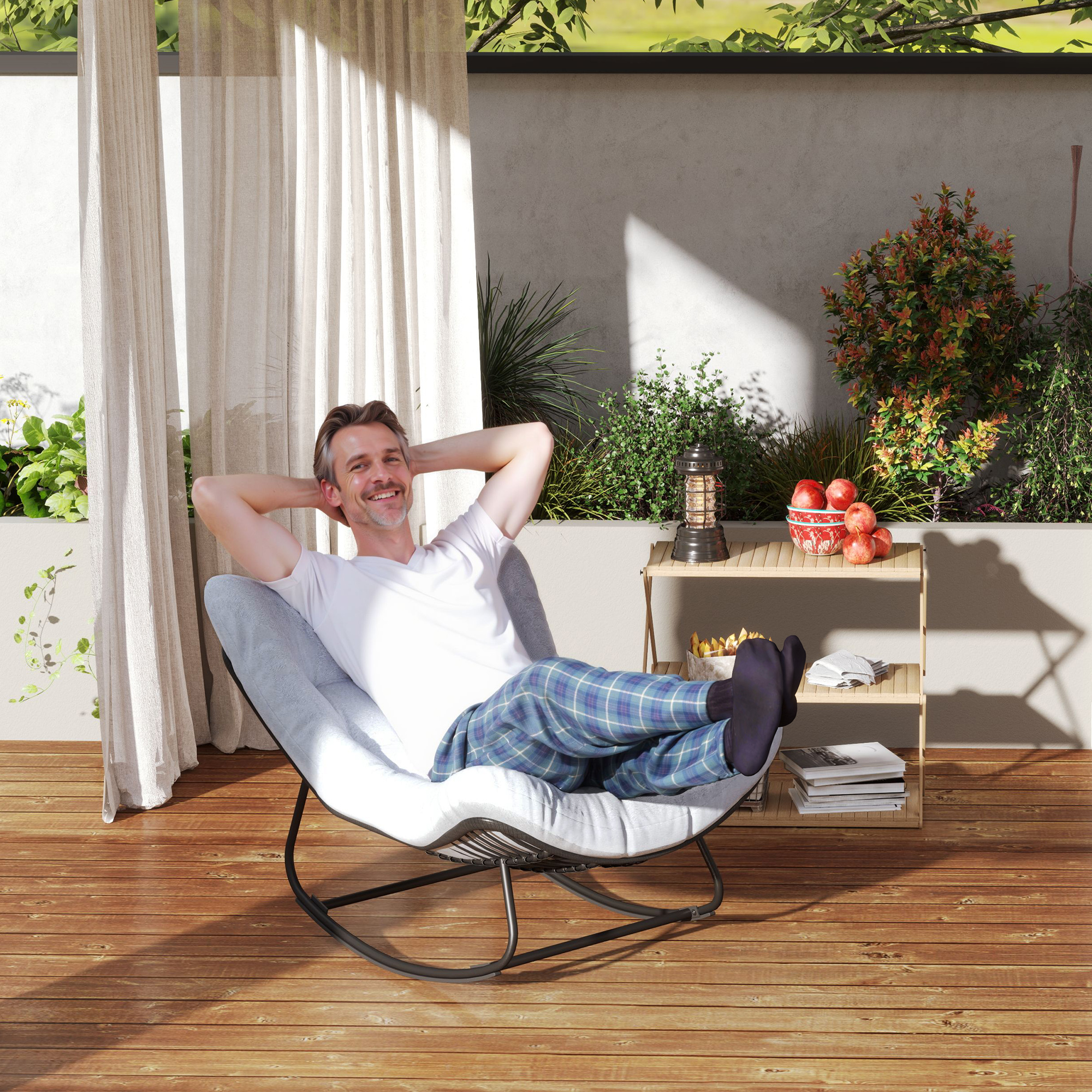 Rattan Schaukelstuhl Gartenbank mit Stahlrahmen Kissen 98 x 111 x 74 cm Grau